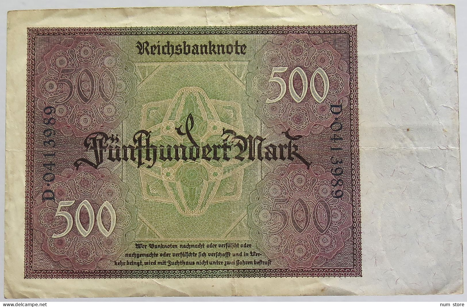 GERMANY 500 MARK 1922 #alb010 0079 - 500 Mark