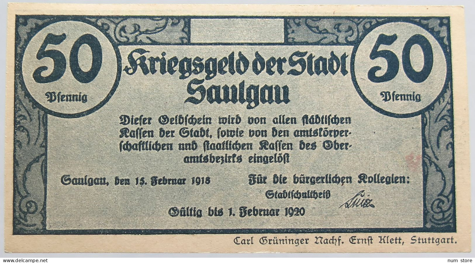GERMANY 50 PFENNIG SAULGAU 1918 #alb002 0365 - Other & Unclassified