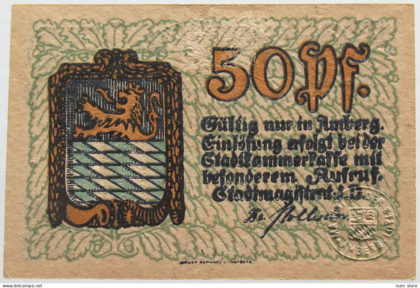 GERMANY 50 PFENNIG AMBERG #alb003 0495 - Autres & Non Classés