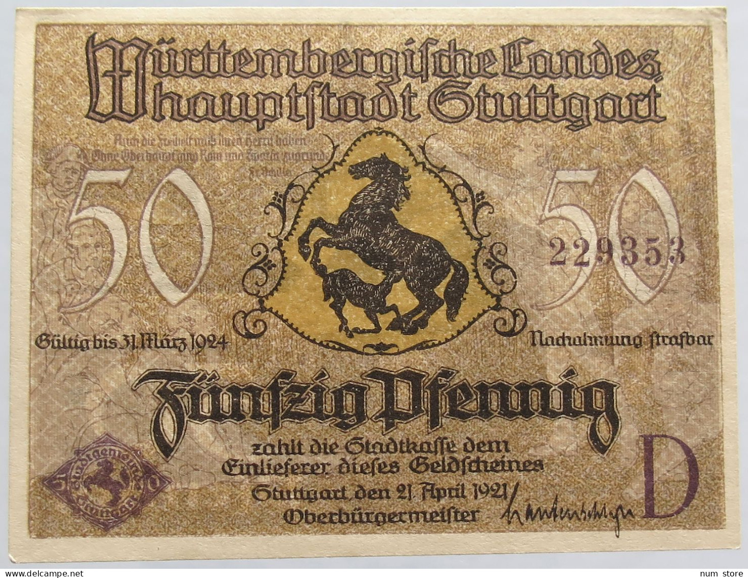 GERMANY 50 PFENNIG 1924 STUTTGART #alb002 0467 - Sonstige & Ohne Zuordnung