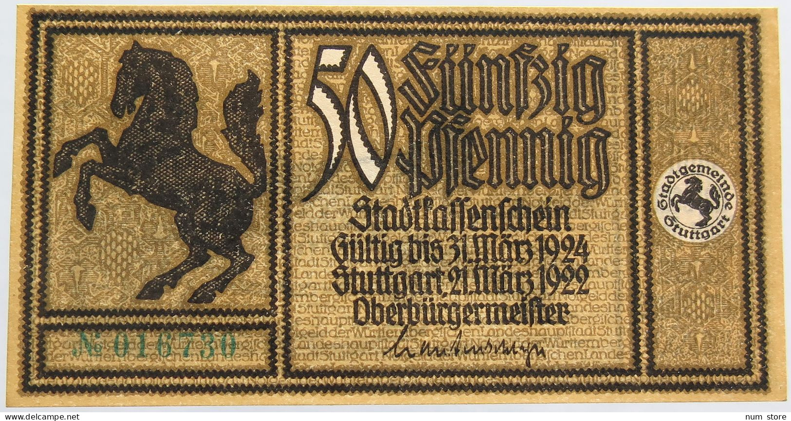 GERMANY 50 PFENNIG 1922 STUTTGART #alb002 0443 - Andere & Zonder Classificatie