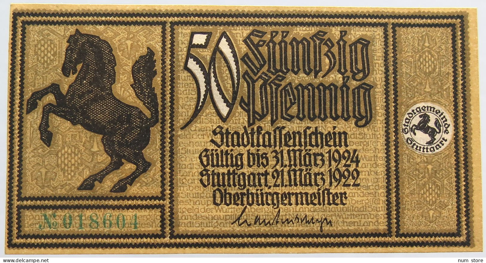 GERMANY 50 PFENNIG 1922 STUTTGART #alb002 0451 - Andere & Zonder Classificatie