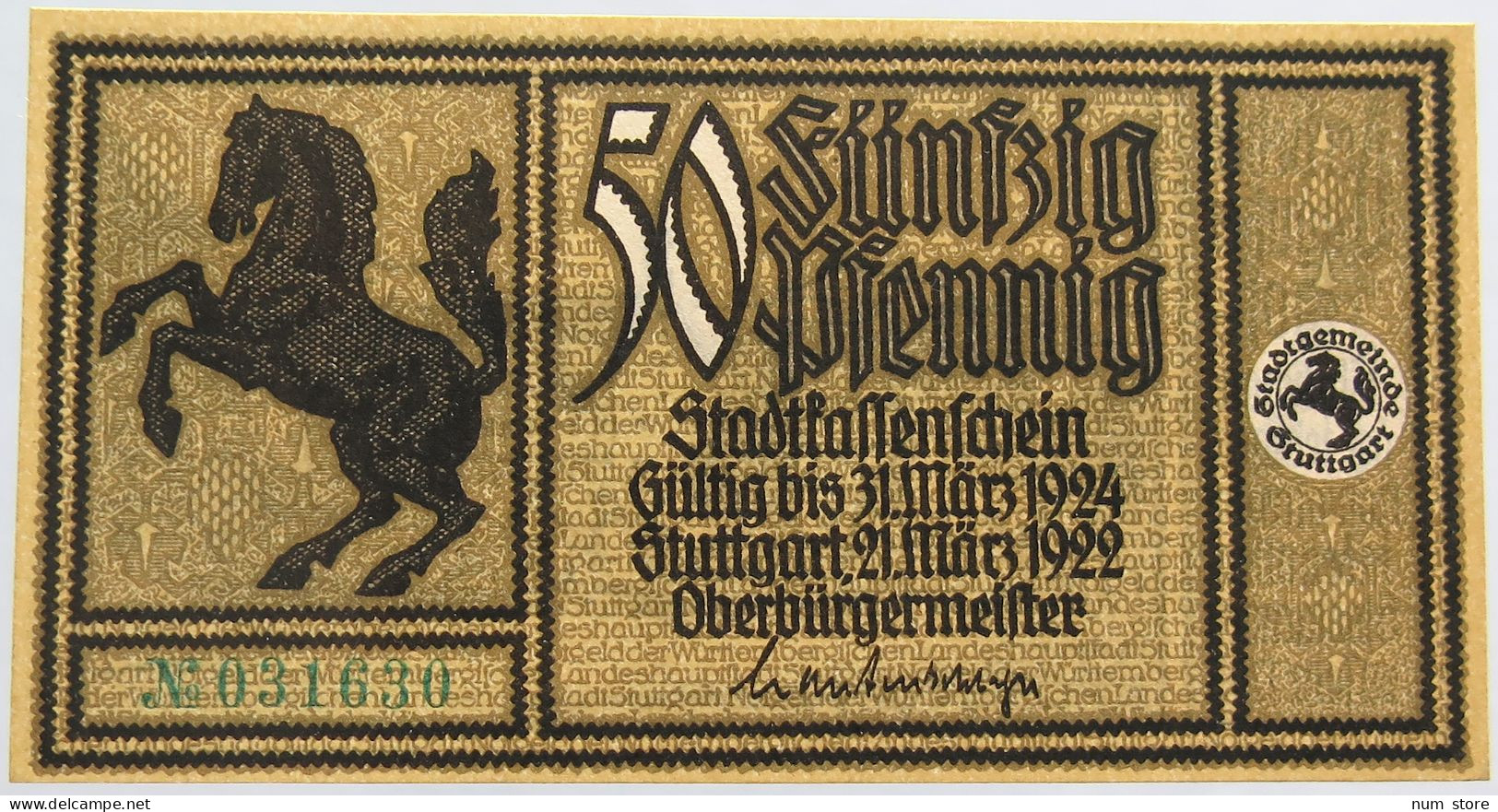 GERMANY 50 PFENNIG 1922 STUTTGART #alb002 0441 - Andere & Zonder Classificatie