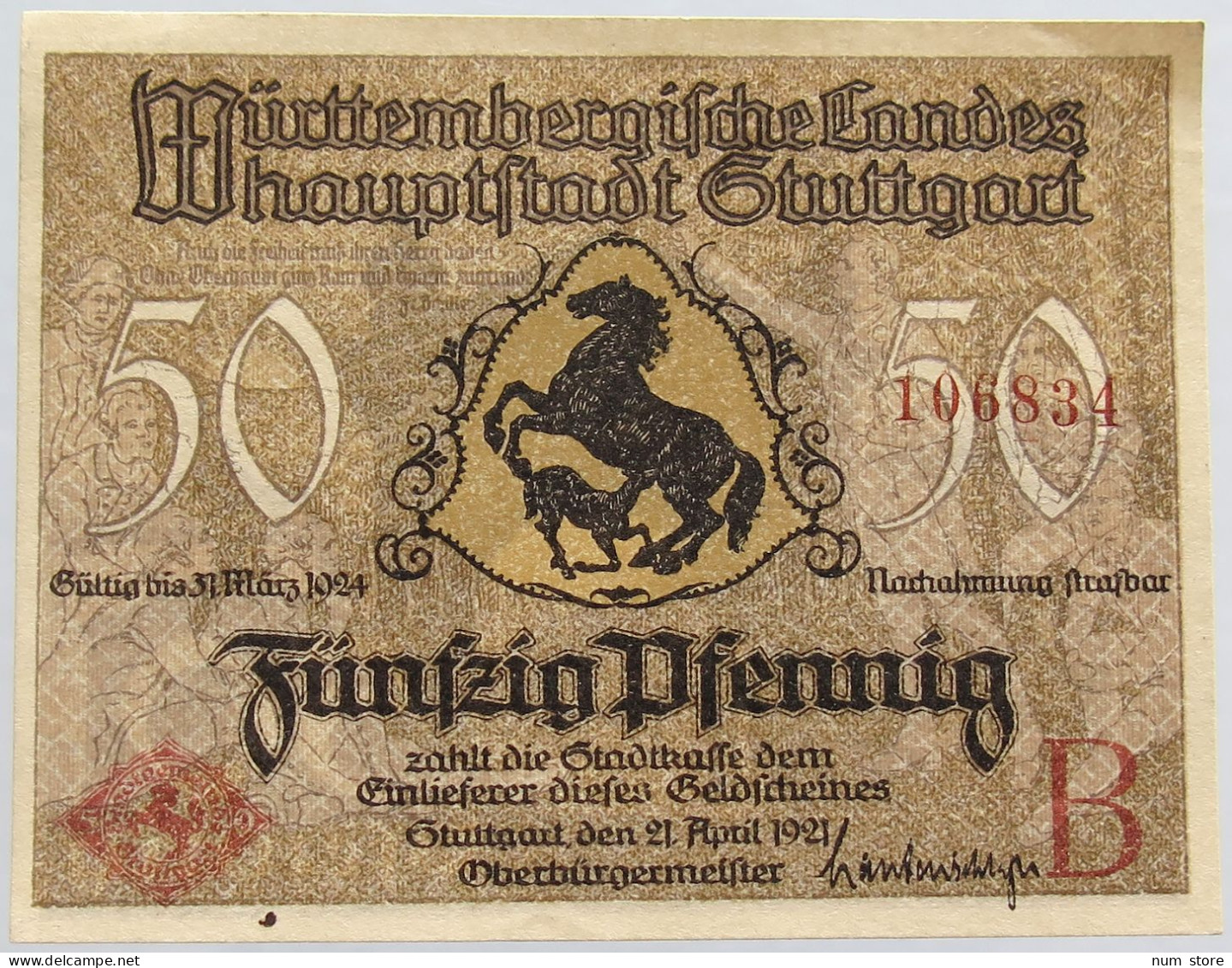 GERMANY 50 PFENNIG 1924 STUTTGART #alb002 0399 - Andere & Zonder Classificatie