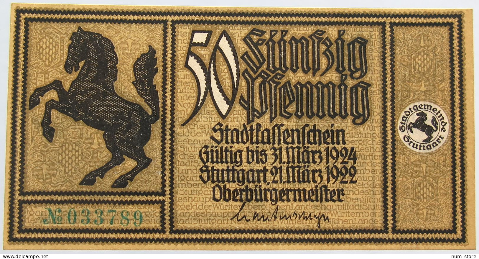 GERMANY 50 PFENNIG 1922 STUTTGART #alb002 0417 - Andere & Zonder Classificatie