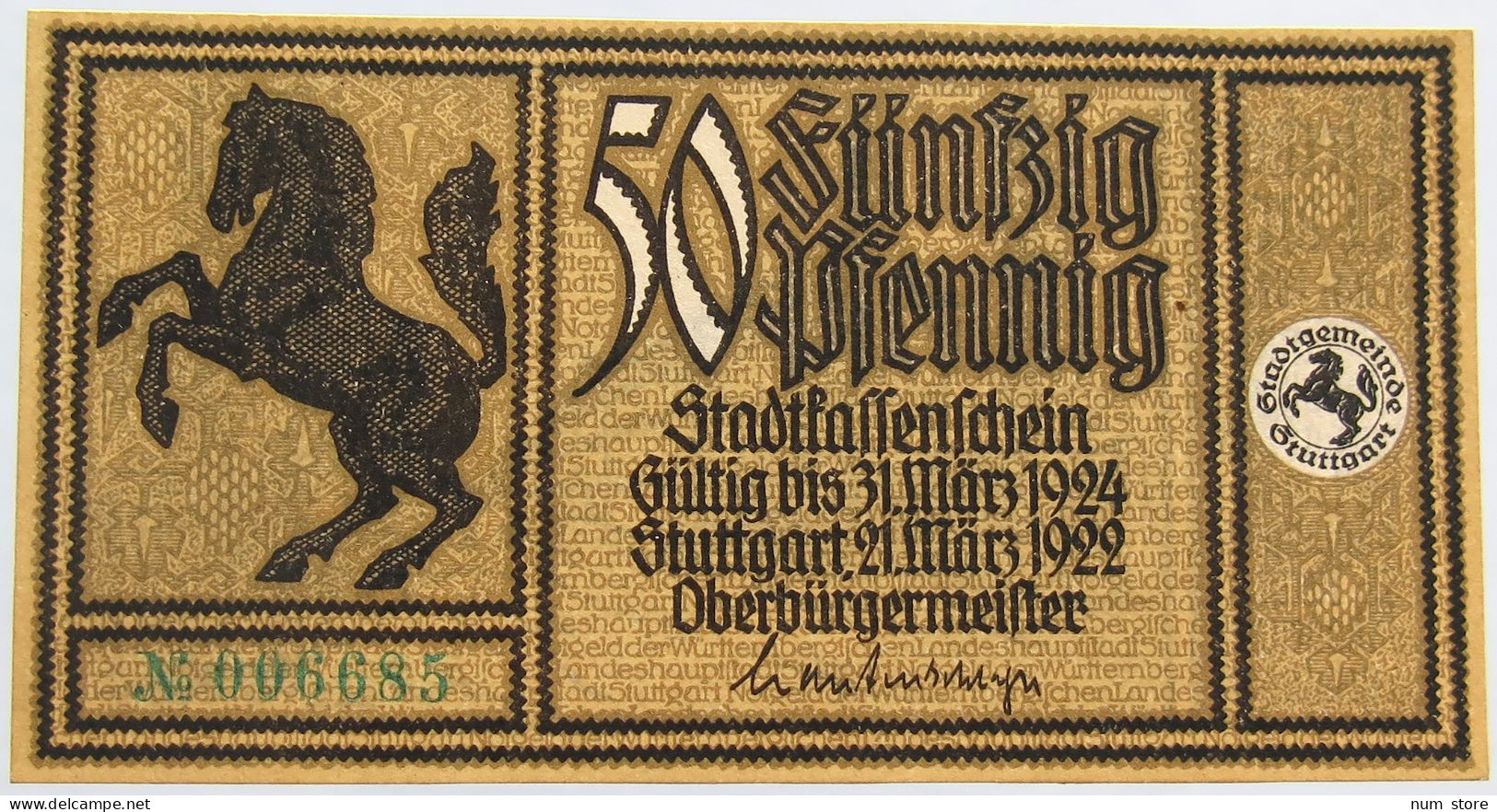GERMANY 50 PFENNIG 1922 STUTTGART #alb002 0415 - Autres & Non Classés