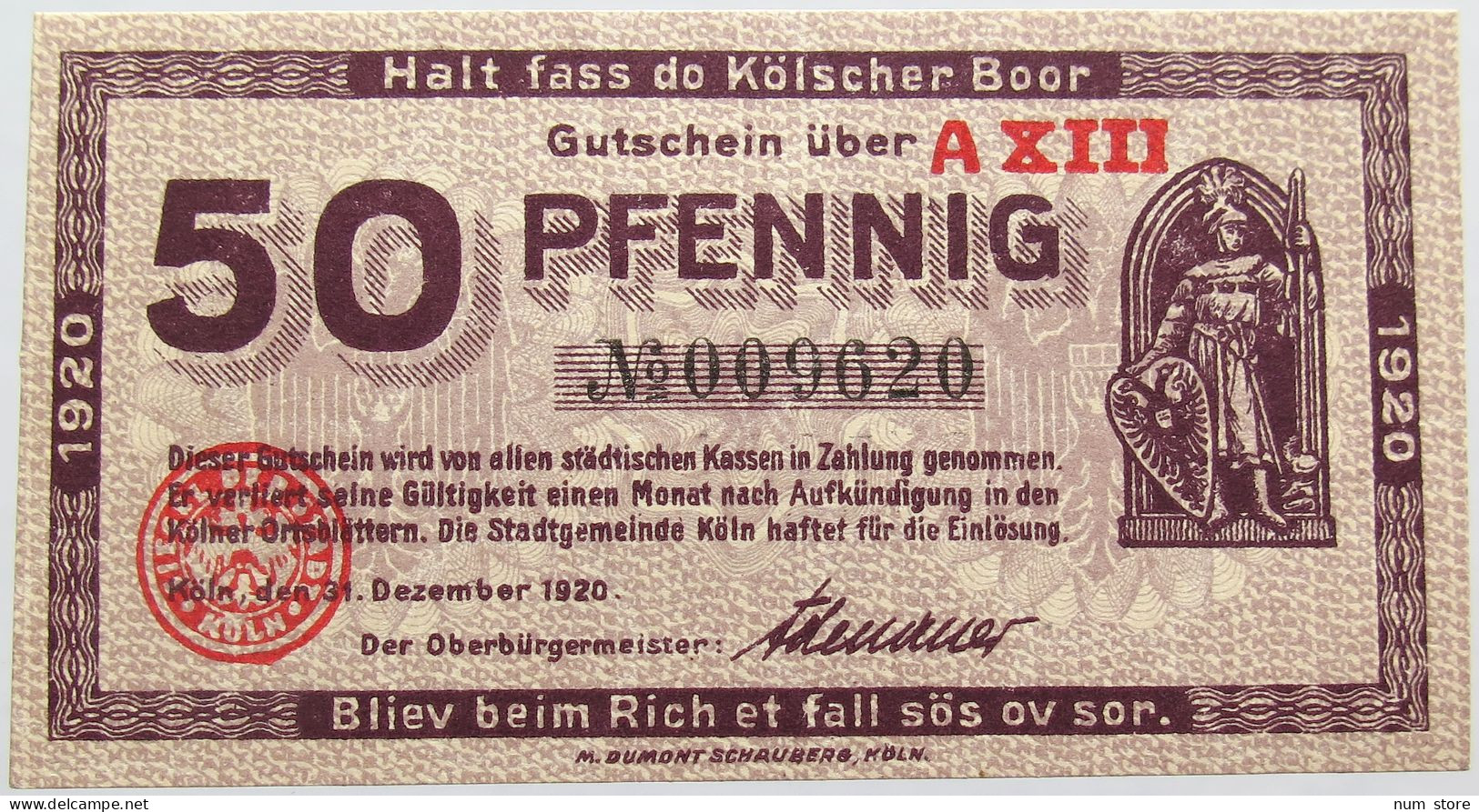 GERMANY 50 PFENNIG 1920 KOLN #alb004 0599 - Other & Unclassified