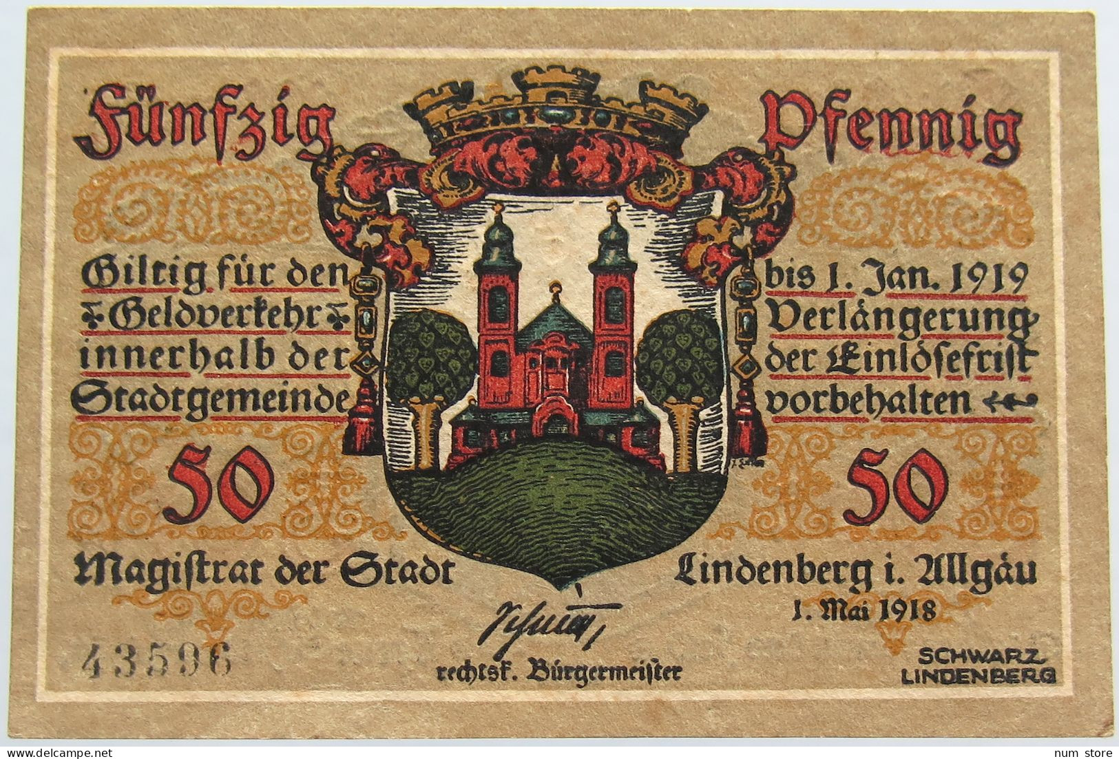 GERMANY 50 PFENNIG 1918 LINDENBERG #alb003 0707 - Andere & Zonder Classificatie