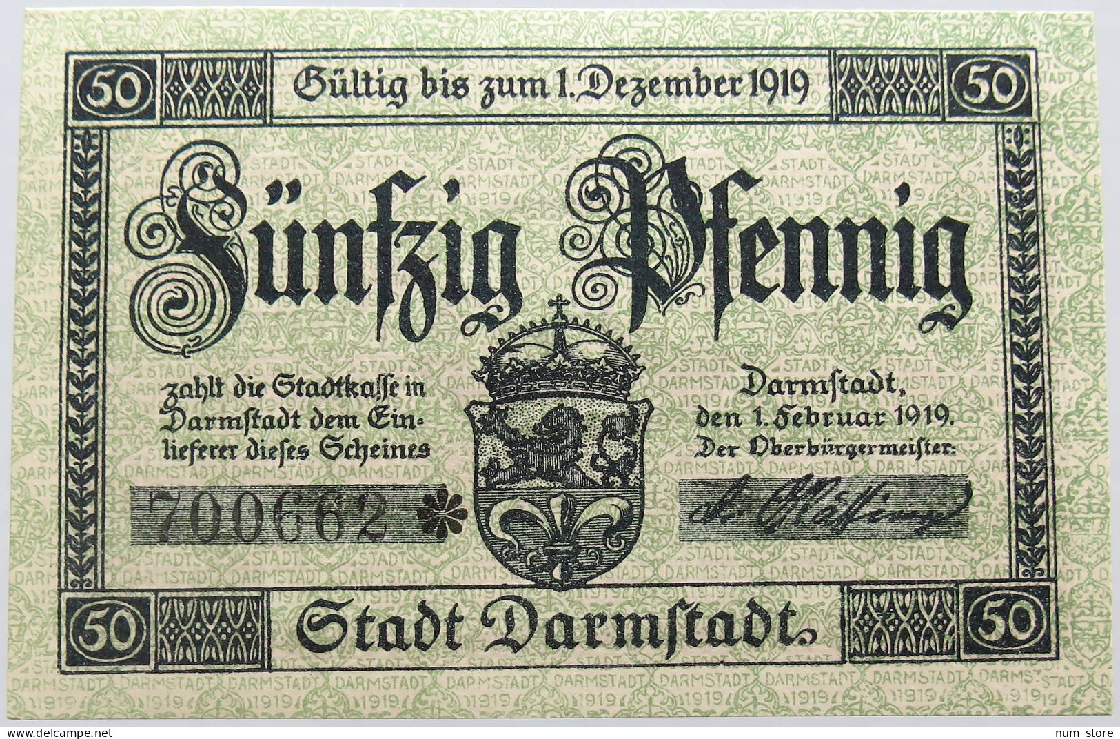 GERMANY 50 PFENNIG 1919 DARMSTADT #alb004 0123 - Andere & Zonder Classificatie