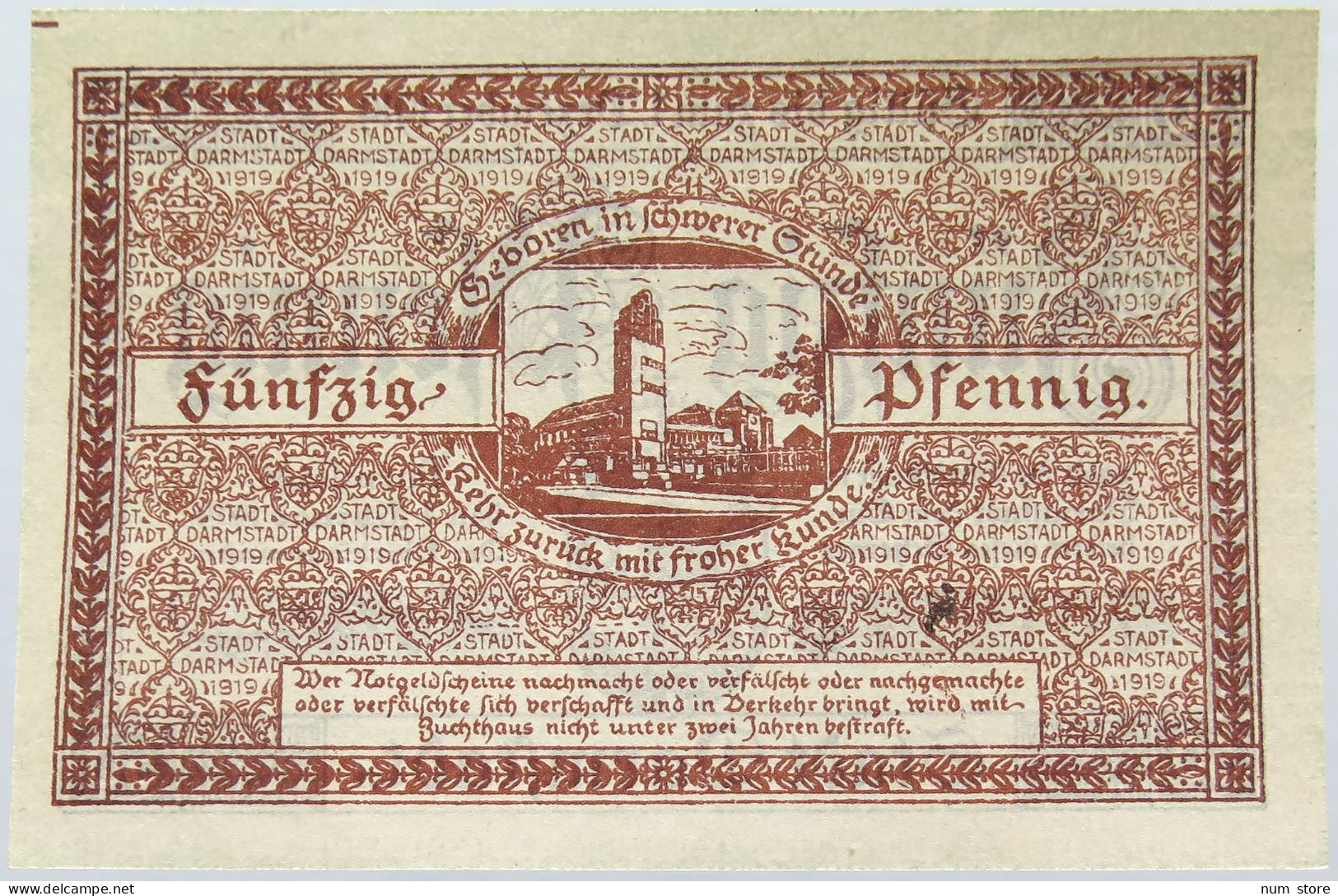 GERMANY 50 PFENNIG 1919 DARMSTADT #alb004 0127 - Andere & Zonder Classificatie