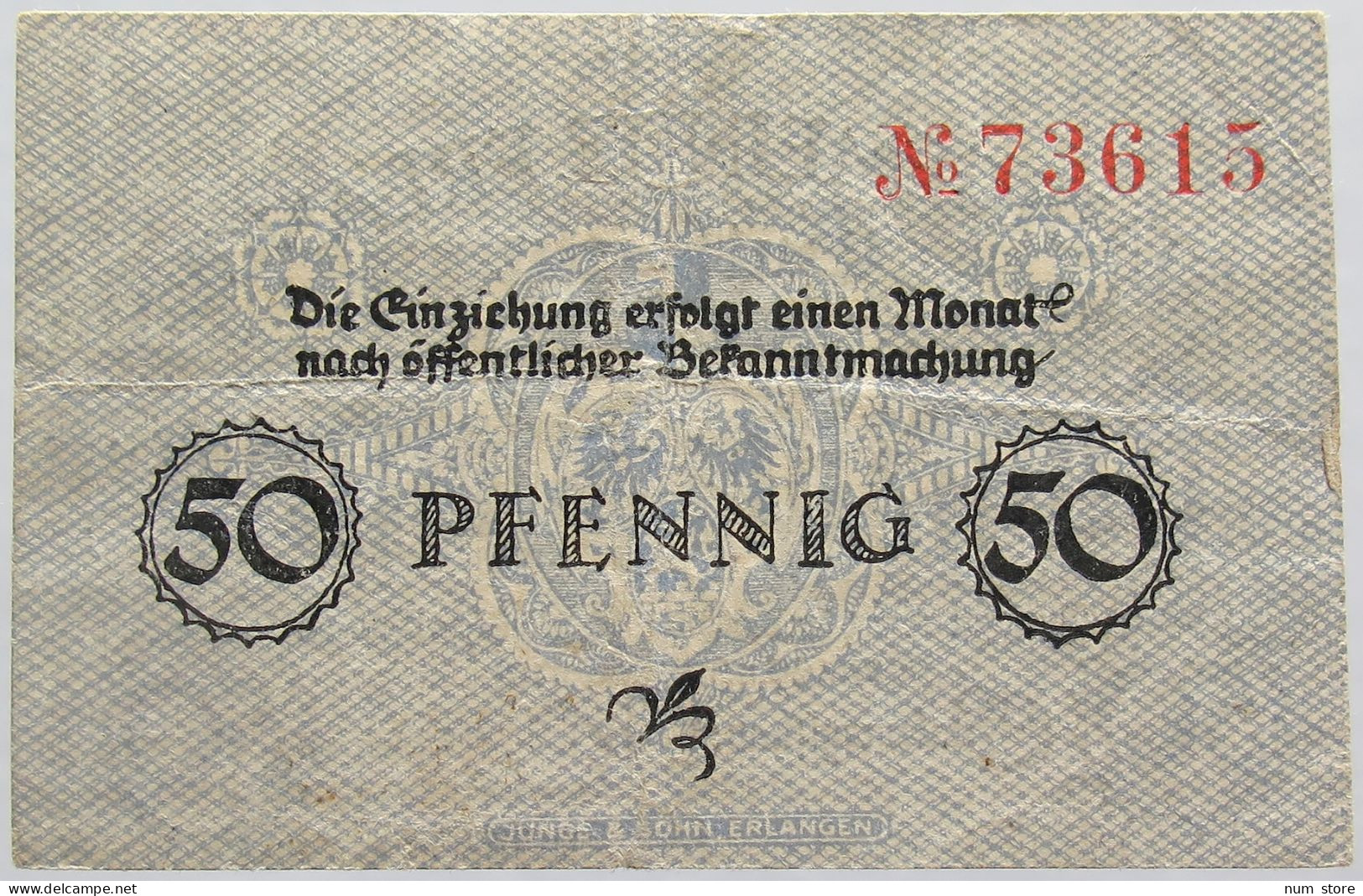 GERMANY 50 PFENNIG 1918 ERLANGEN #alb003 0411 - Andere & Zonder Classificatie