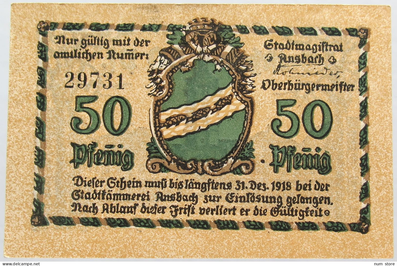 GERMANY 50 PFENNIG 1918 ANSBACH #alb003 0501 - Sonstige & Ohne Zuordnung