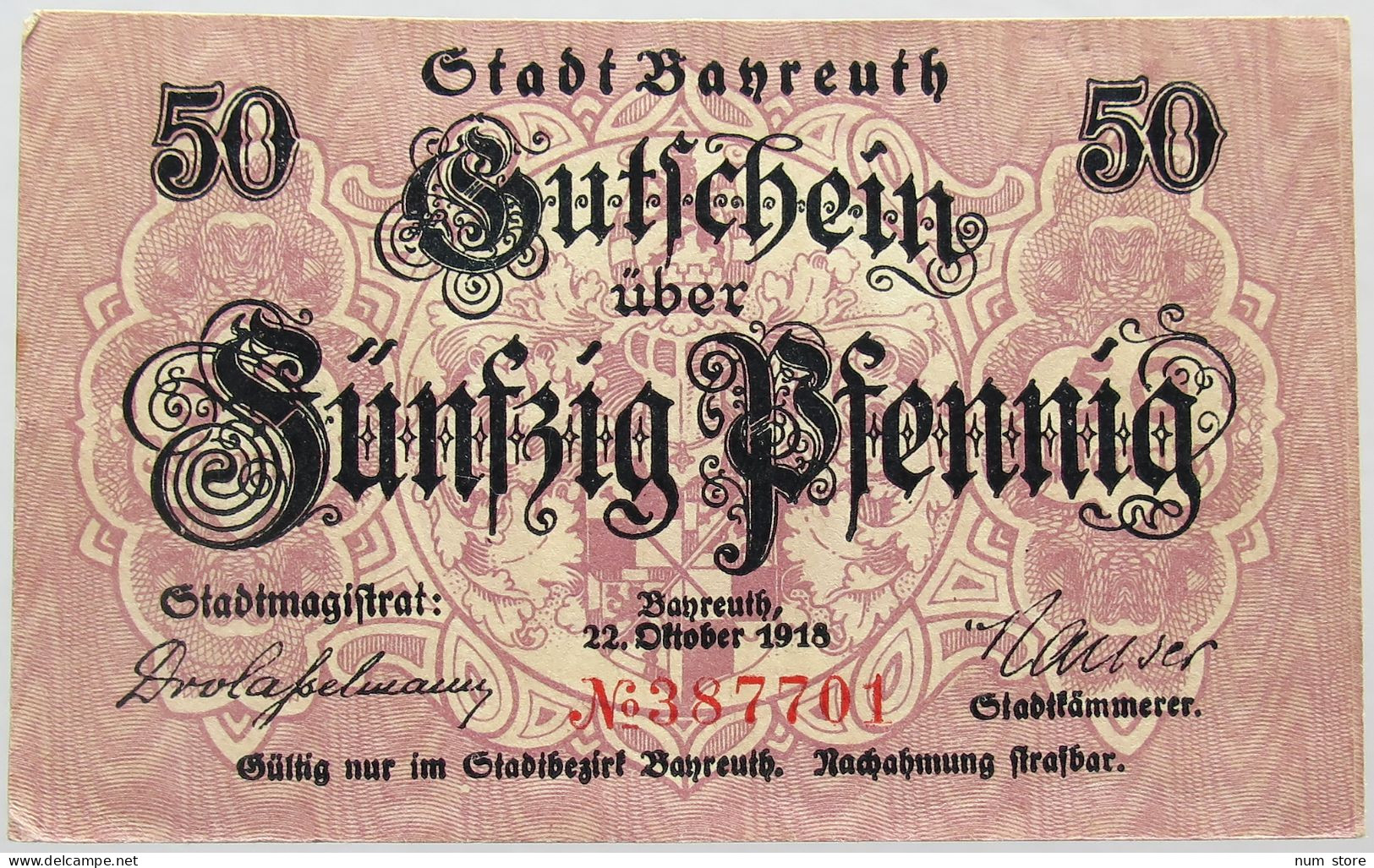 GERMANY 50 PFENNIG 1918 BAYREUTH #alb003 0453 - Sonstige & Ohne Zuordnung