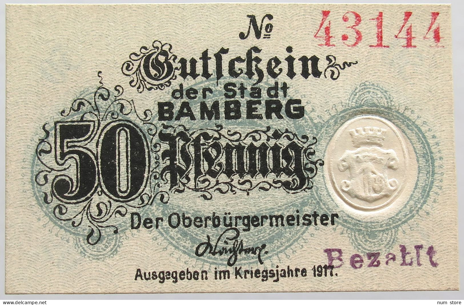 GERMANY 50 PFENNIG 1917 BAMBERG #alb003 0467 - Other & Unclassified