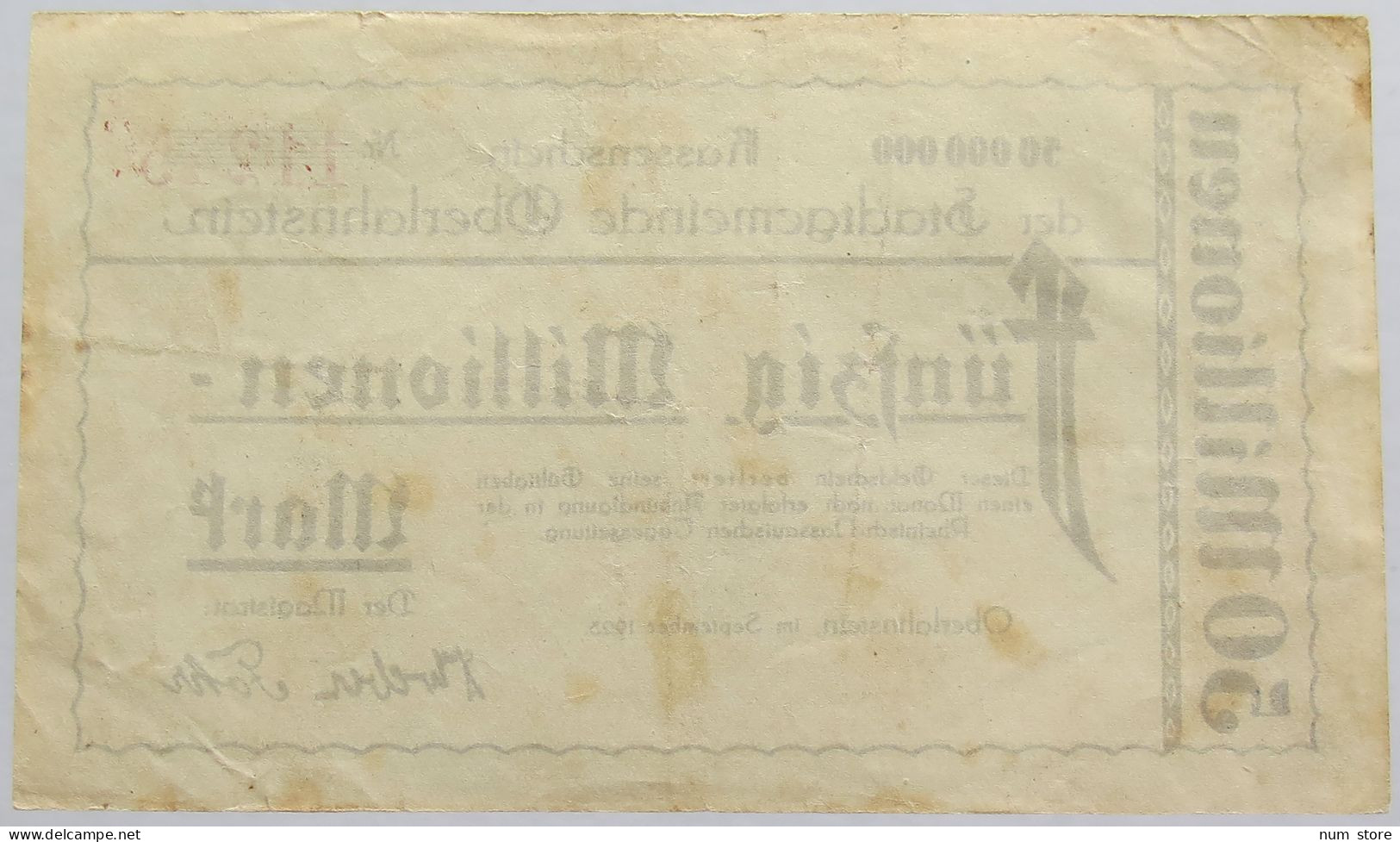 GERMANY 50 MILLIONEN MARK 1923 OBERLAHNSTEIN #alb019 0017 - 50 Mio. Mark