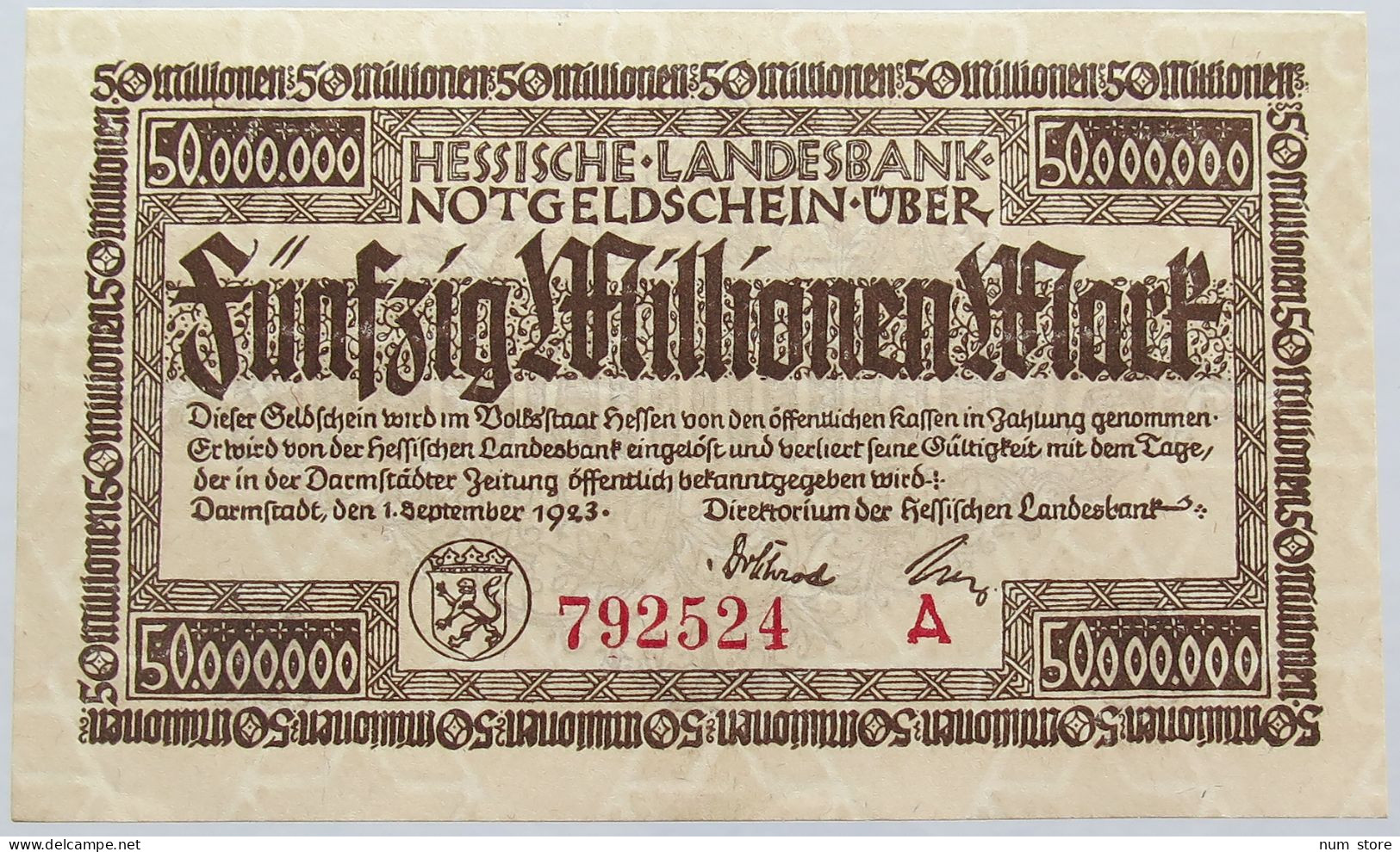 GERMANY 50 MILLIONEN MARK 1923 HESSEN #alb004 0277 - 50 Millionen Mark