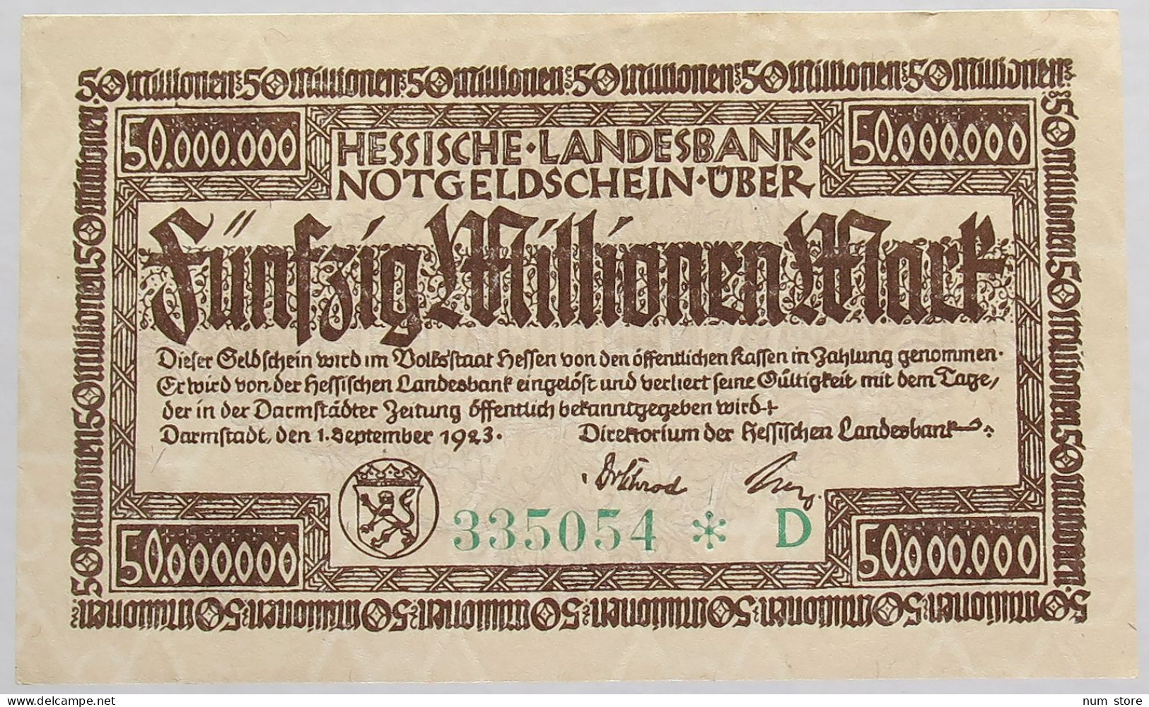 GERMANY 50 MILLIONEN MARK 1923 HESSEN #alb008 0011 - 50 Millionen Mark