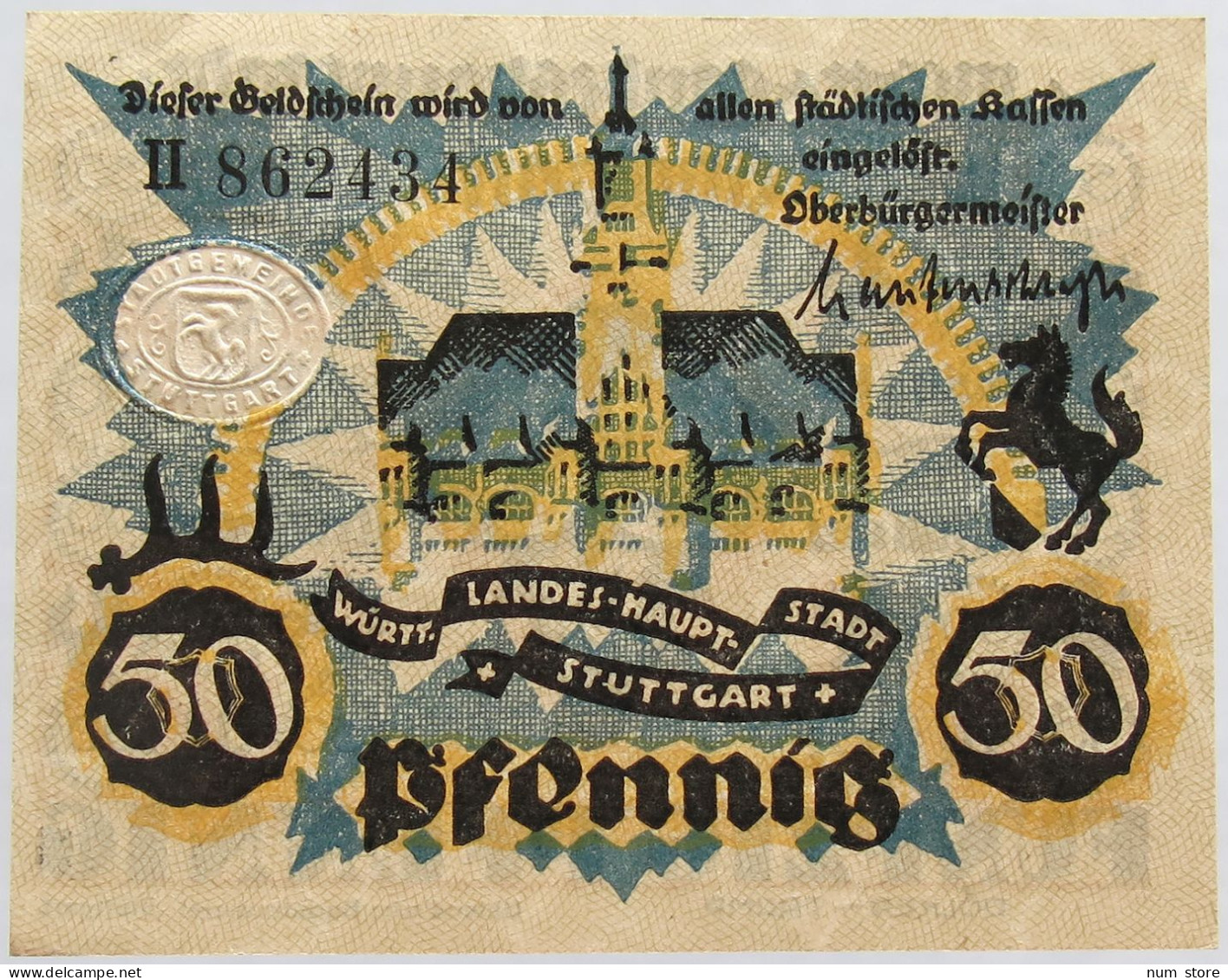 GERMANY 50 PFENNIG 1921 STUTTGART #alb002 0405 - Andere & Zonder Classificatie