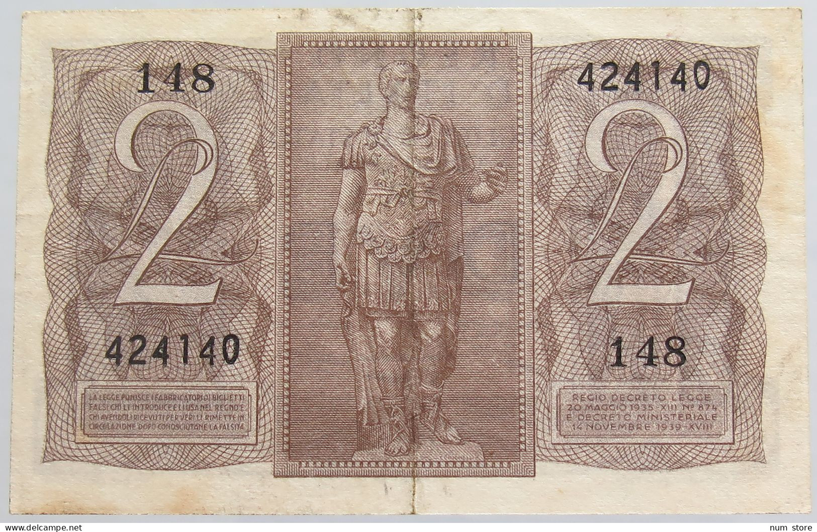 ITALY 2 LIRE 1939 #alb012 0029 - Autres & Non Classés