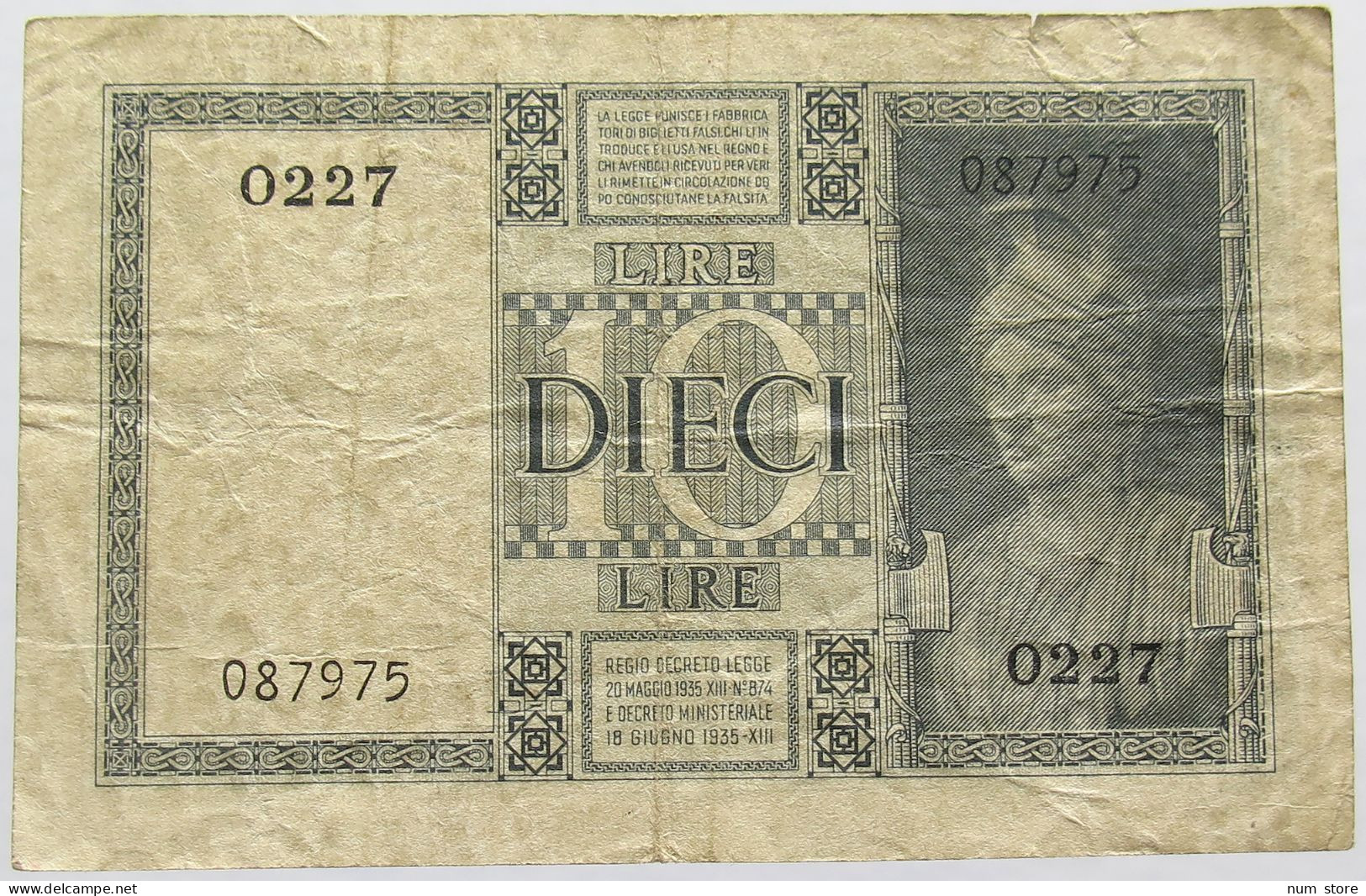 ITALY 10 LIRE 1935 #alb015 0259 - Andere & Zonder Classificatie