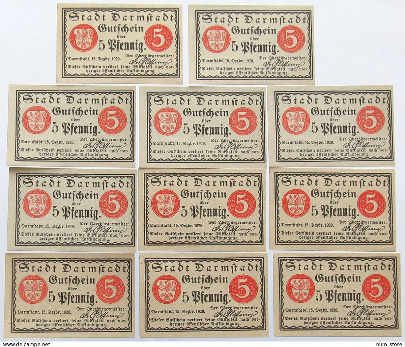 GERMANY WEIMAR LOT 5 PFENNIG 1920 DARMSTADT 11PC #alb006 0063 - Sonstige & Ohne Zuordnung