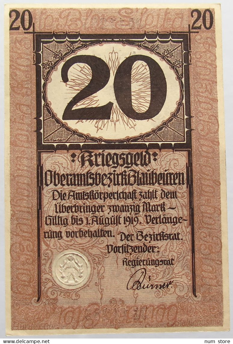 GERMANY WEIMAR 20 MARK 1919 BAUBEUREN #alb011 0201 - 20 Mark