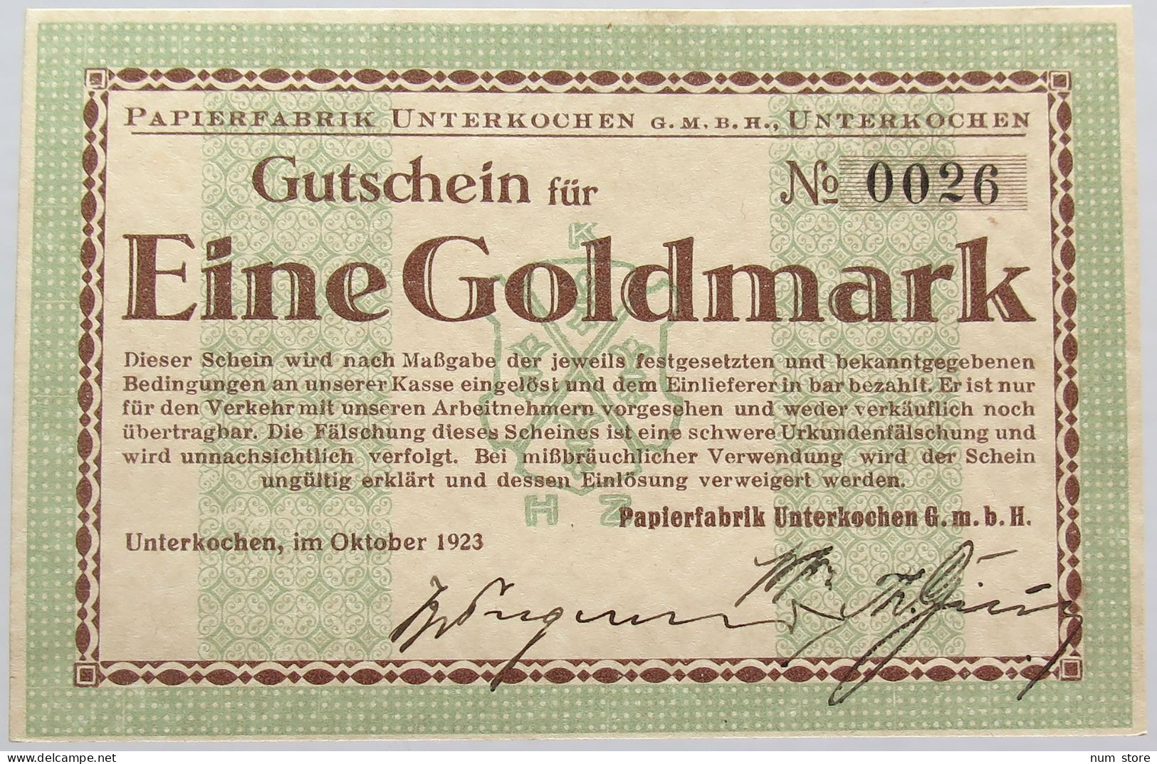 GERMANY WEIMAR GOLDMARK 1923 UNTERKOCHEN #alb011 0197 - Deutsche Golddiskontbank