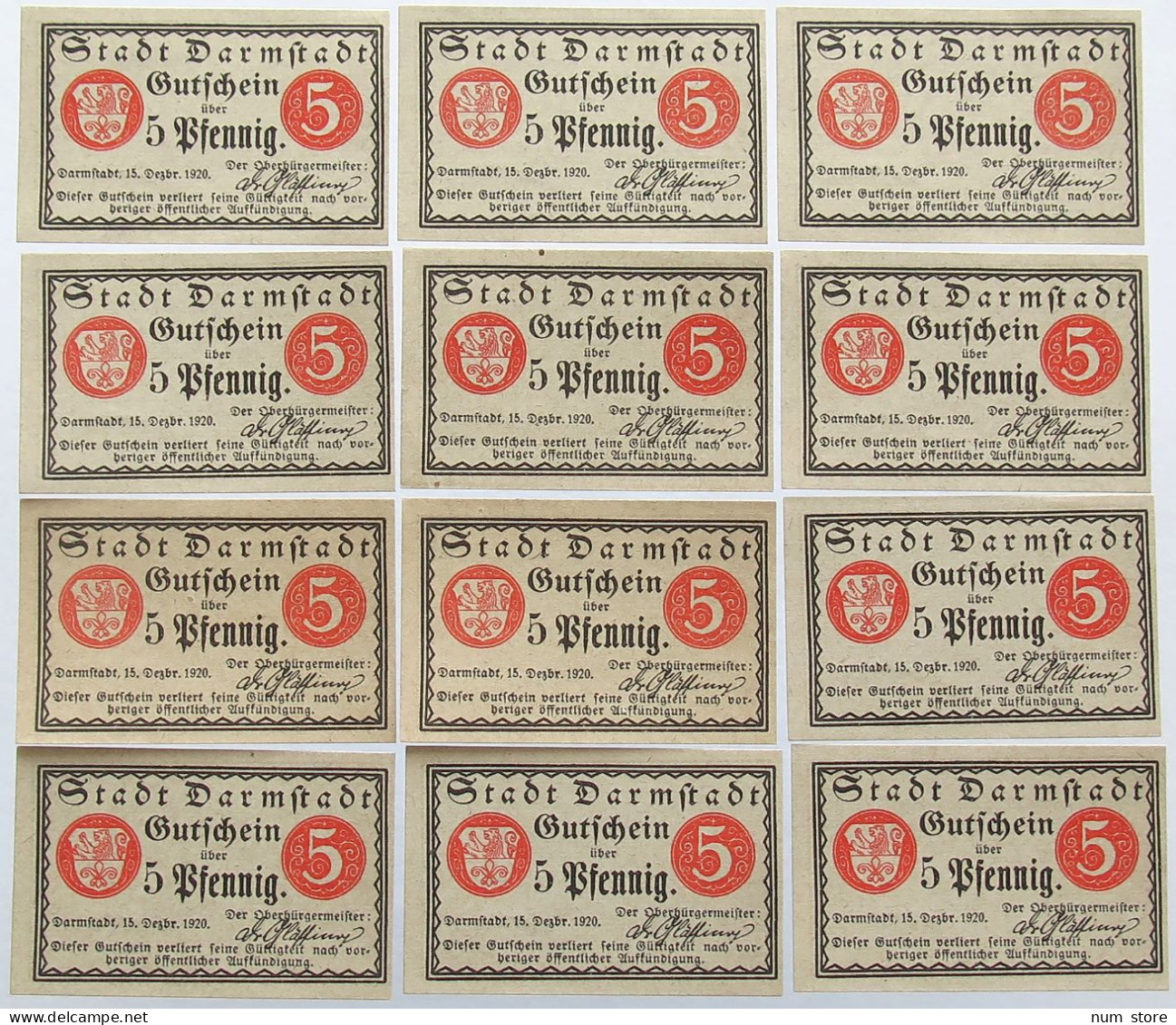 GERMANY WEIMAR LOT 5 PFENNIG 1920 DARMSTADT 12PC #alb006 0059 - Sonstige & Ohne Zuordnung