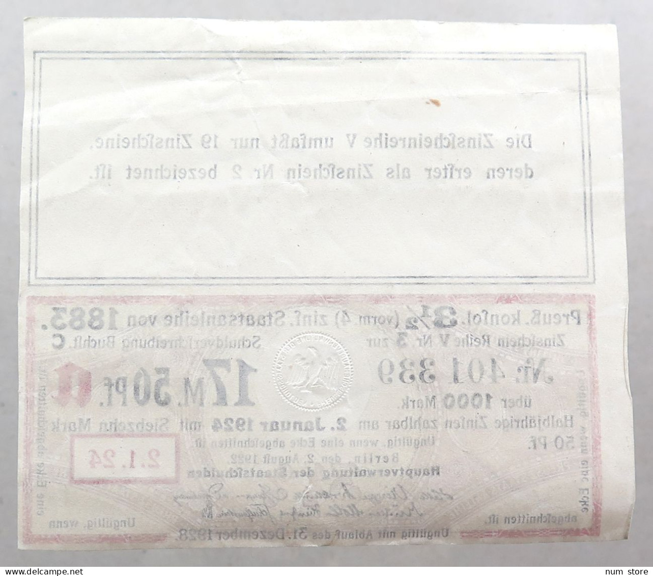 GERMANY WEIMAR 17 MARK 50 PFENNIG 1922 ZINSSCHEINREIHE #alb051 1285 - Sonstige & Ohne Zuordnung