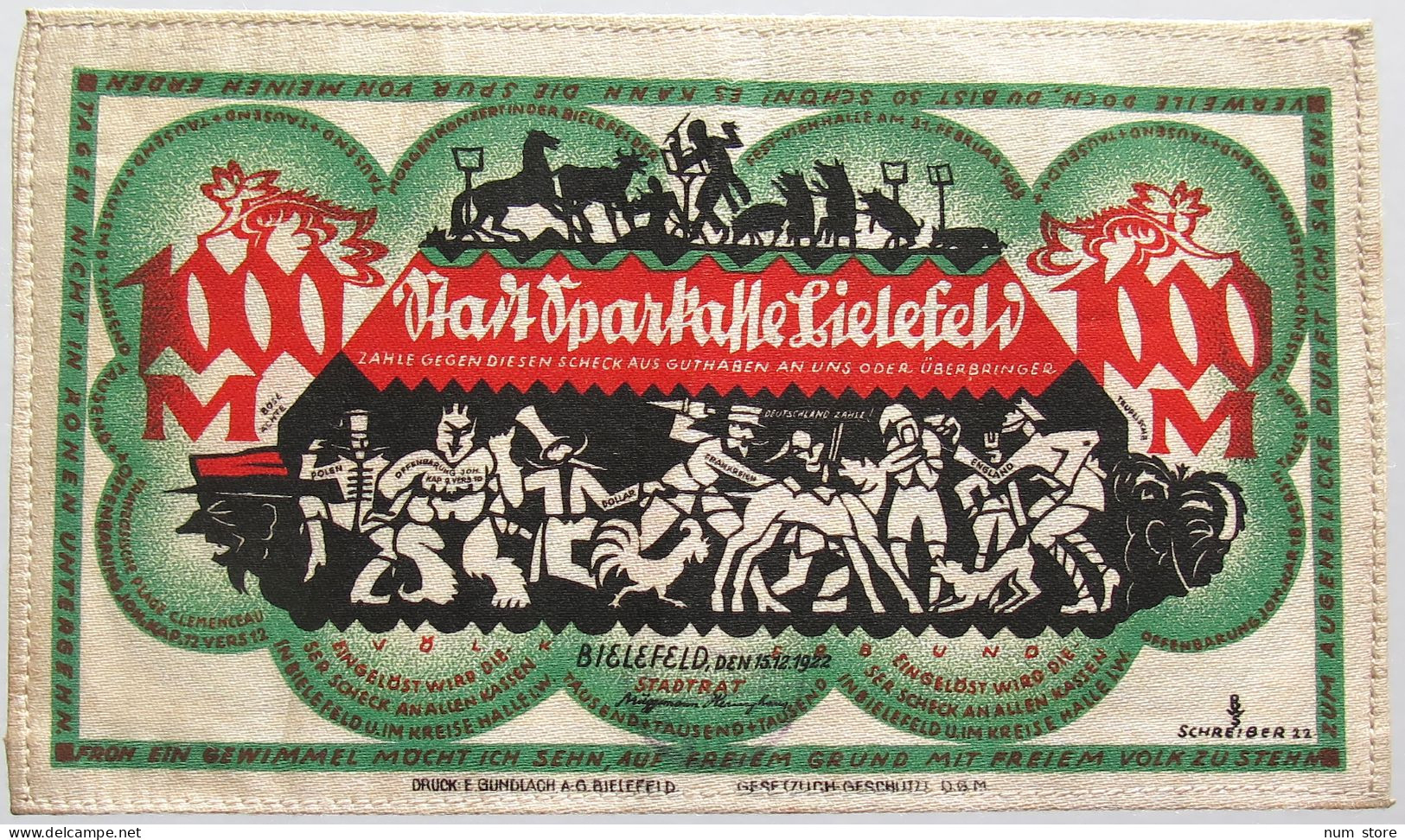 GERMANY WEIMAR 1000 MARK 1922 BIELEFELD #alb011 0183 - 1000 Mark