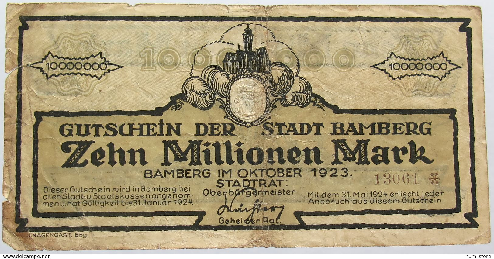 GERMANY WEIMAR 10 MILLIONEN MARK 1923 BAMBERG #alb011 0187 - 10 Miljoen Mark