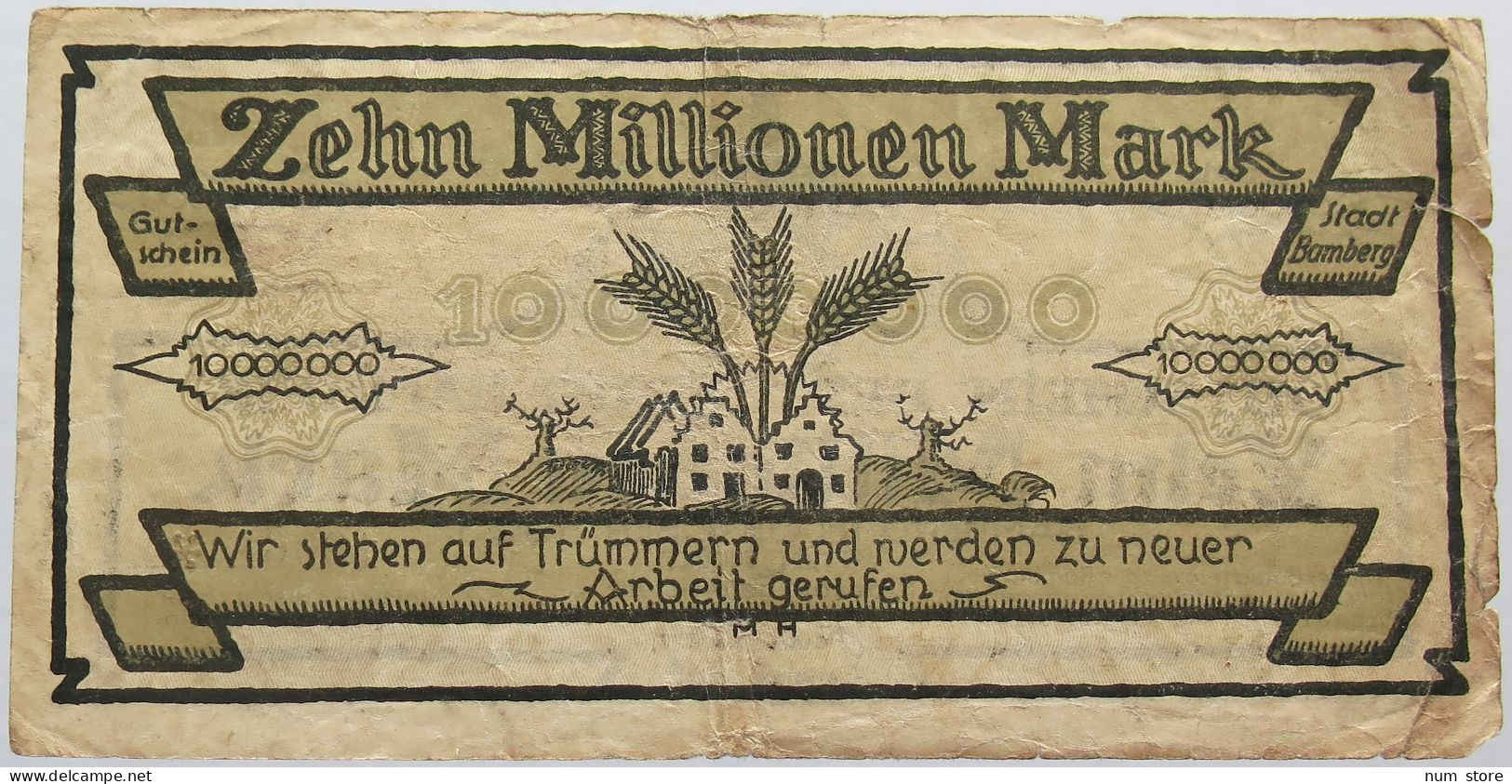 GERMANY WEIMAR 10 MILLIONEN MARK 1923 BAMBERG #alb011 0187 - 10 Miljoen Mark