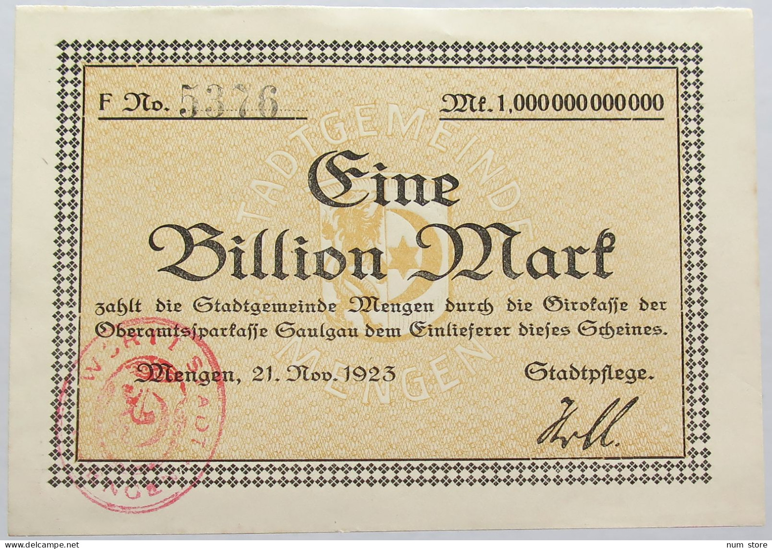 GERMANY WEIMAR 1 BILLION 1923 MENGEN #alb011 0205 - 1 Billion Mark