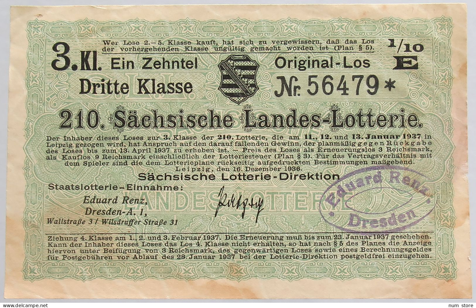 GERMANY SACHSISCHE LOTTERIE LOS 1936 #alb012 0033 - Other & Unclassified