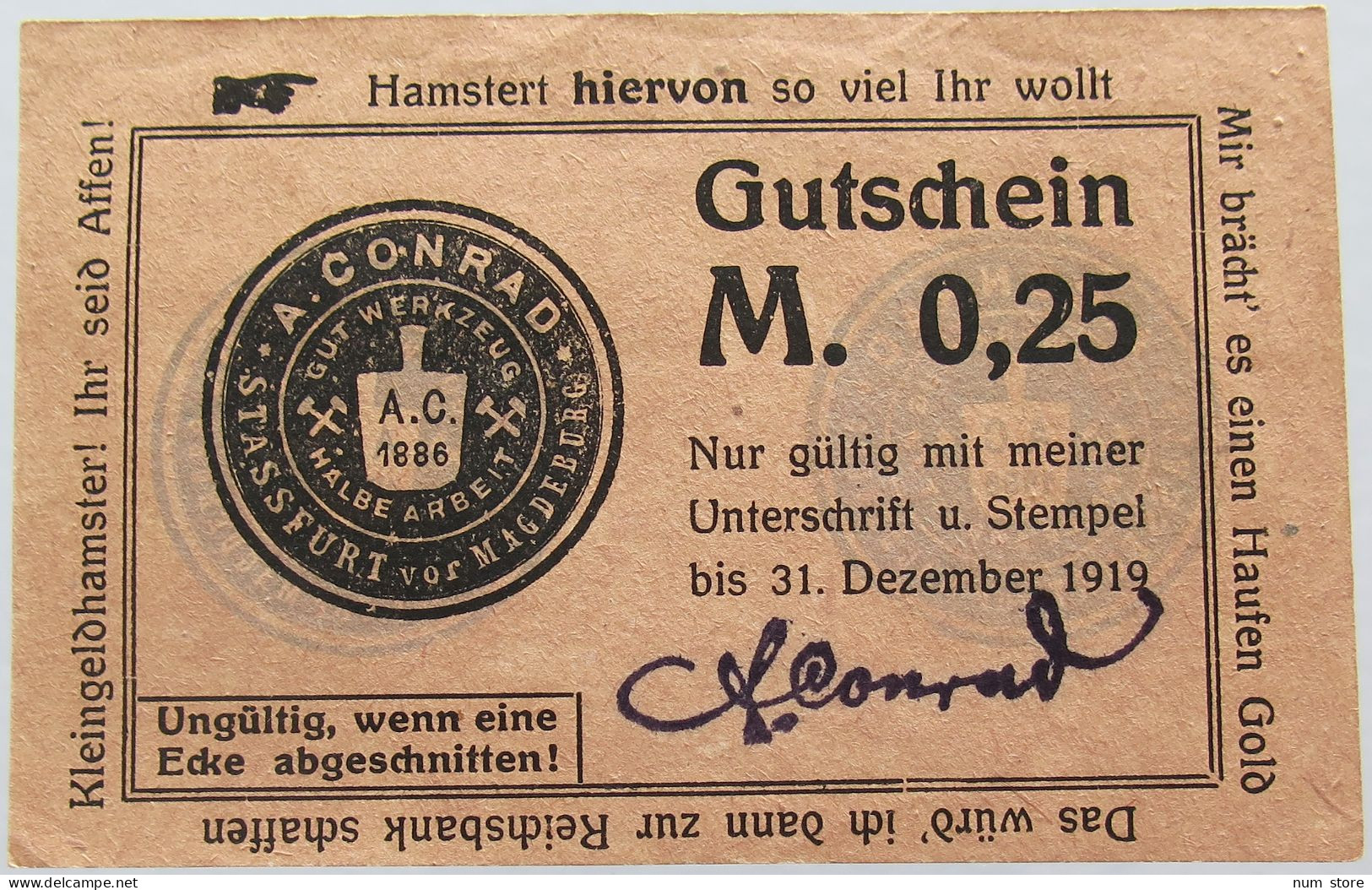 GERMANY STASSFURT 0,25 MARK 1919 #alb004 0205 - Sonstige & Ohne Zuordnung