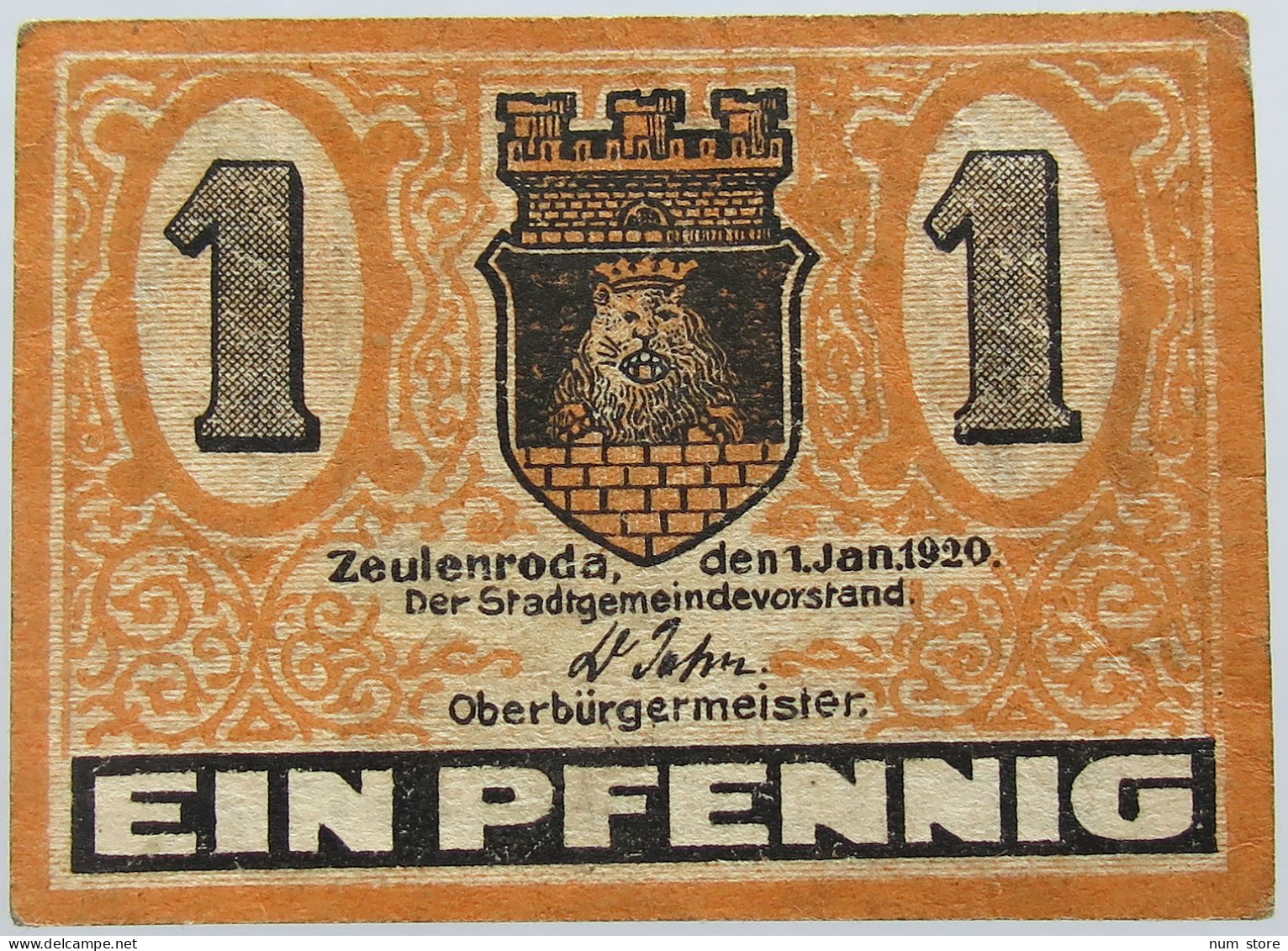 GERMANY NOTGELD ZEULENRODA PFENNIG 1920 #alb005 0113 - Andere & Zonder Classificatie