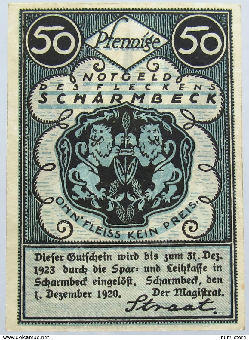 GERMANY NOTGELD SCHARMBECK 50 PFENNIG 1920 #alb005 0099 - Sonstige & Ohne Zuordnung