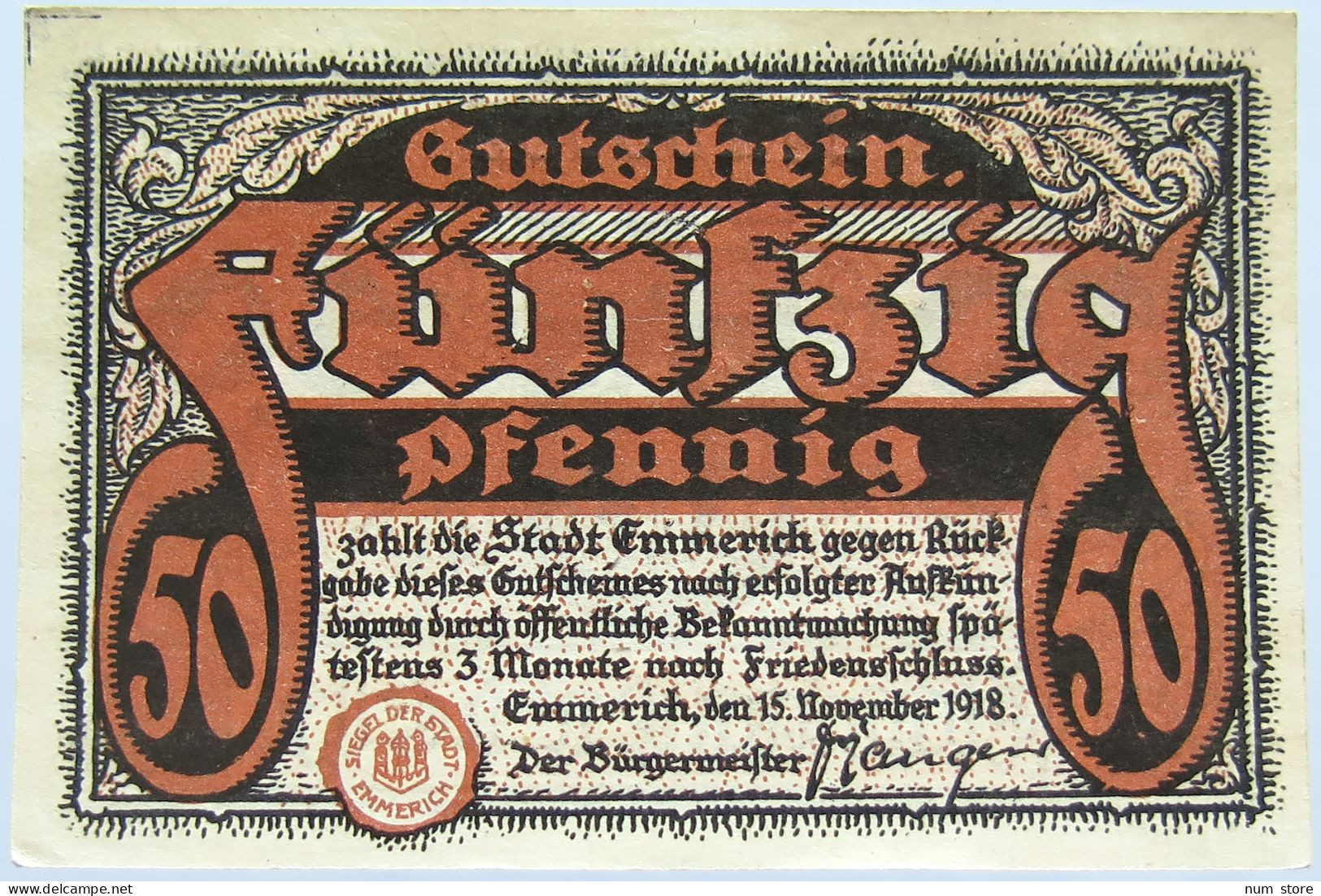 GERMANY NOTGELD EMMERICH 50 PFENNIG #alb005 0023 - Autres & Non Classés