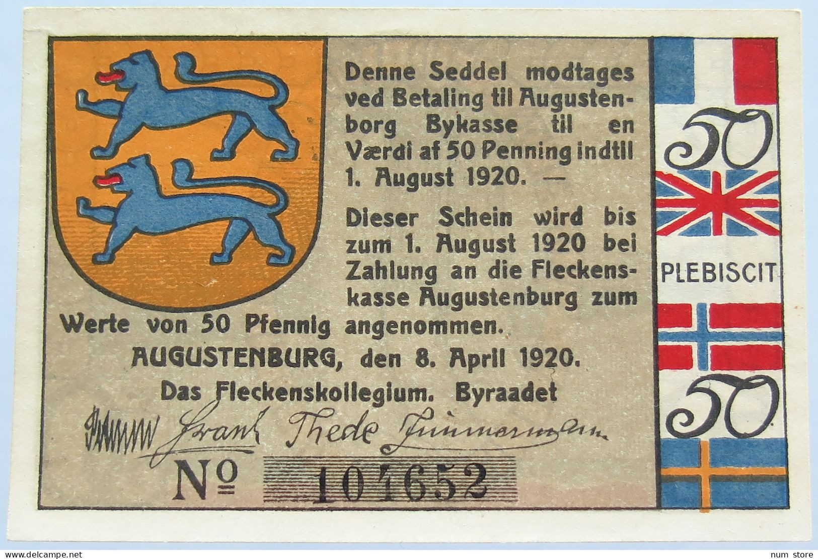 GERMANY NOTGELD AUGUSTENBURG 50 PFENNIG #alb005 0013 - Andere & Zonder Classificatie