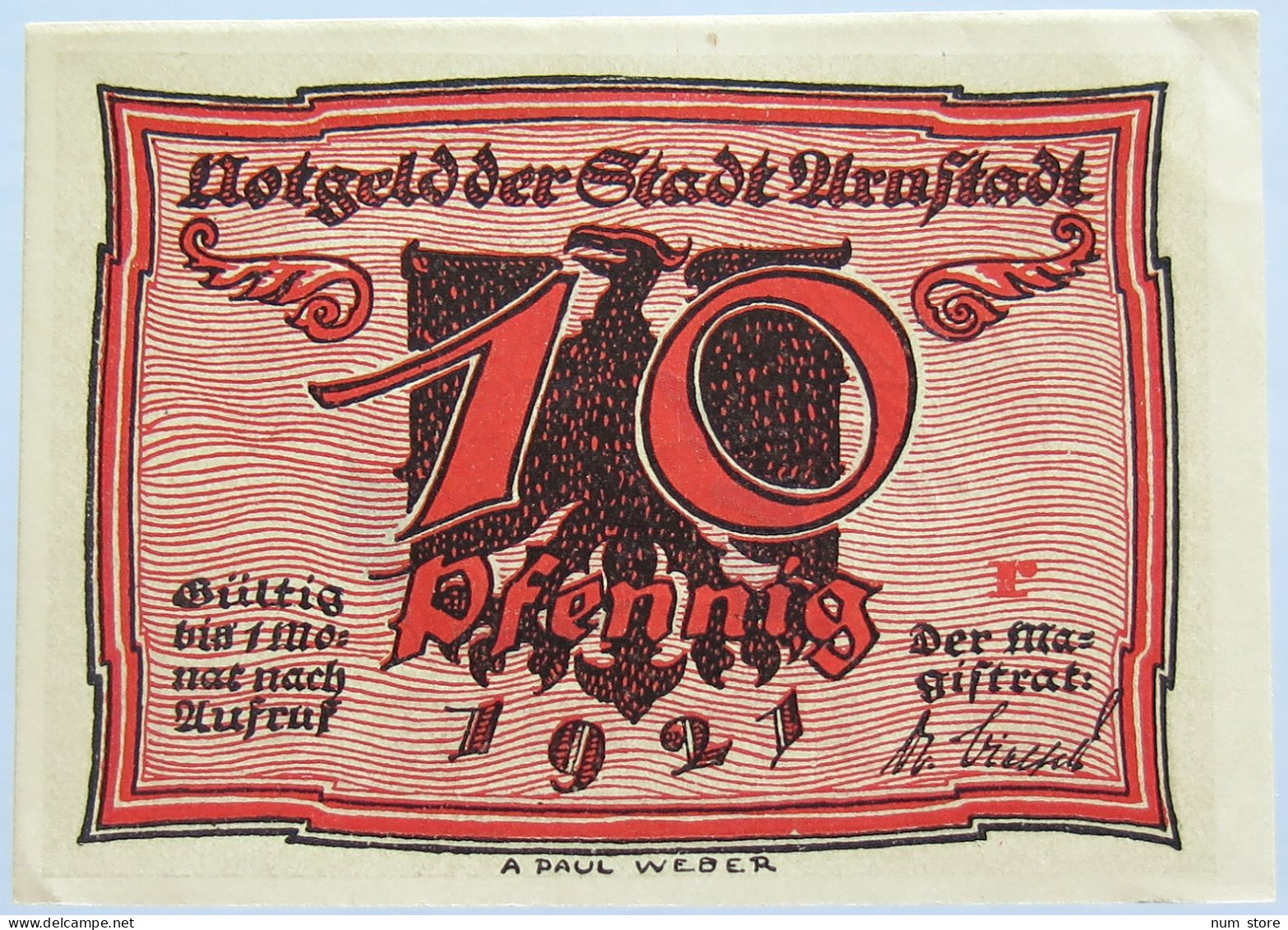 GERMANY NOTGELD ARNSTADT 10 PFENNIG 1921 #alb005 0009 - Autres & Non Classés