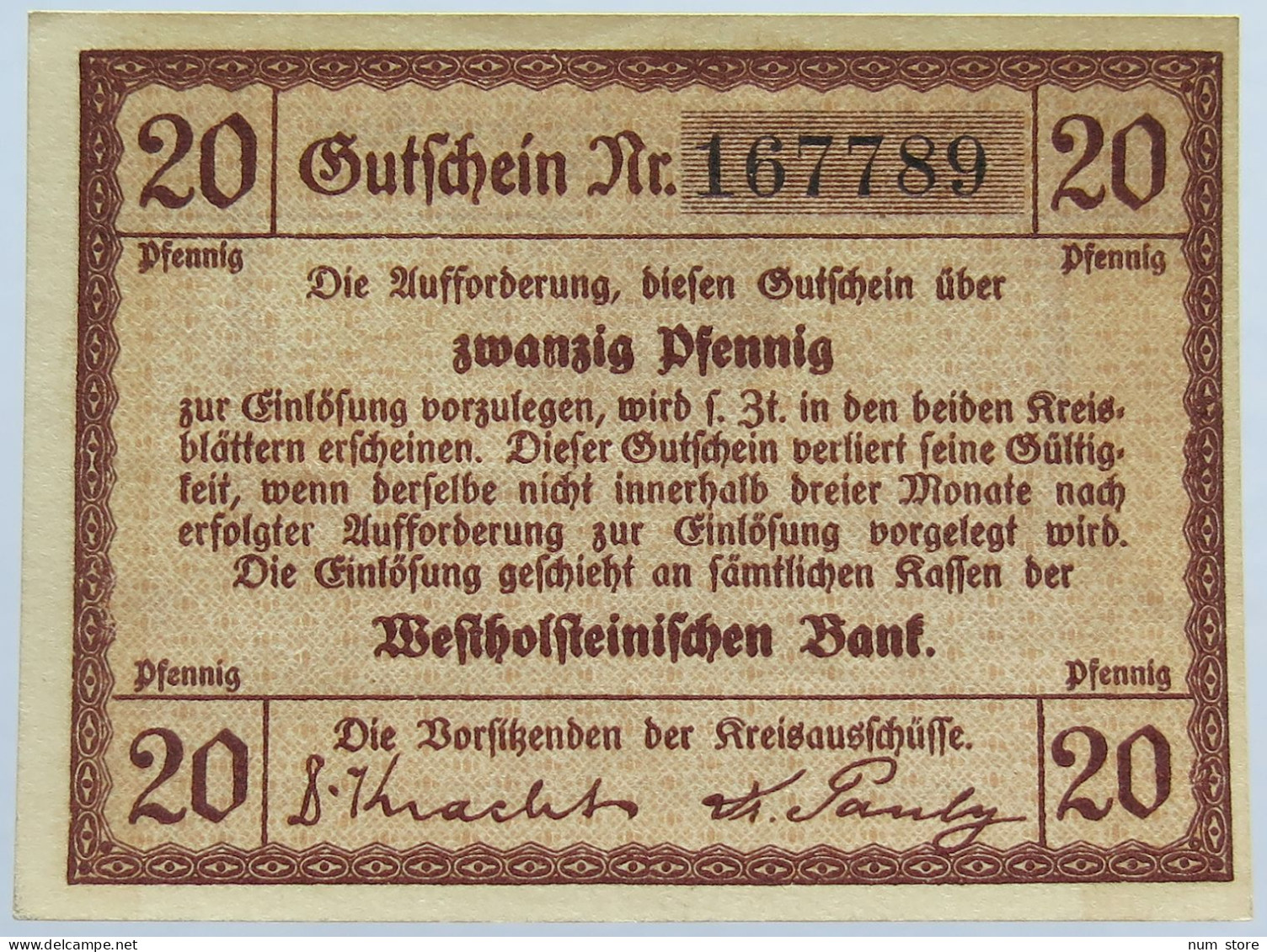 GERMANY NOTGELD 20 PFENNIG DITHMARSCHEN #alb005 0073 - Autres & Non Classés