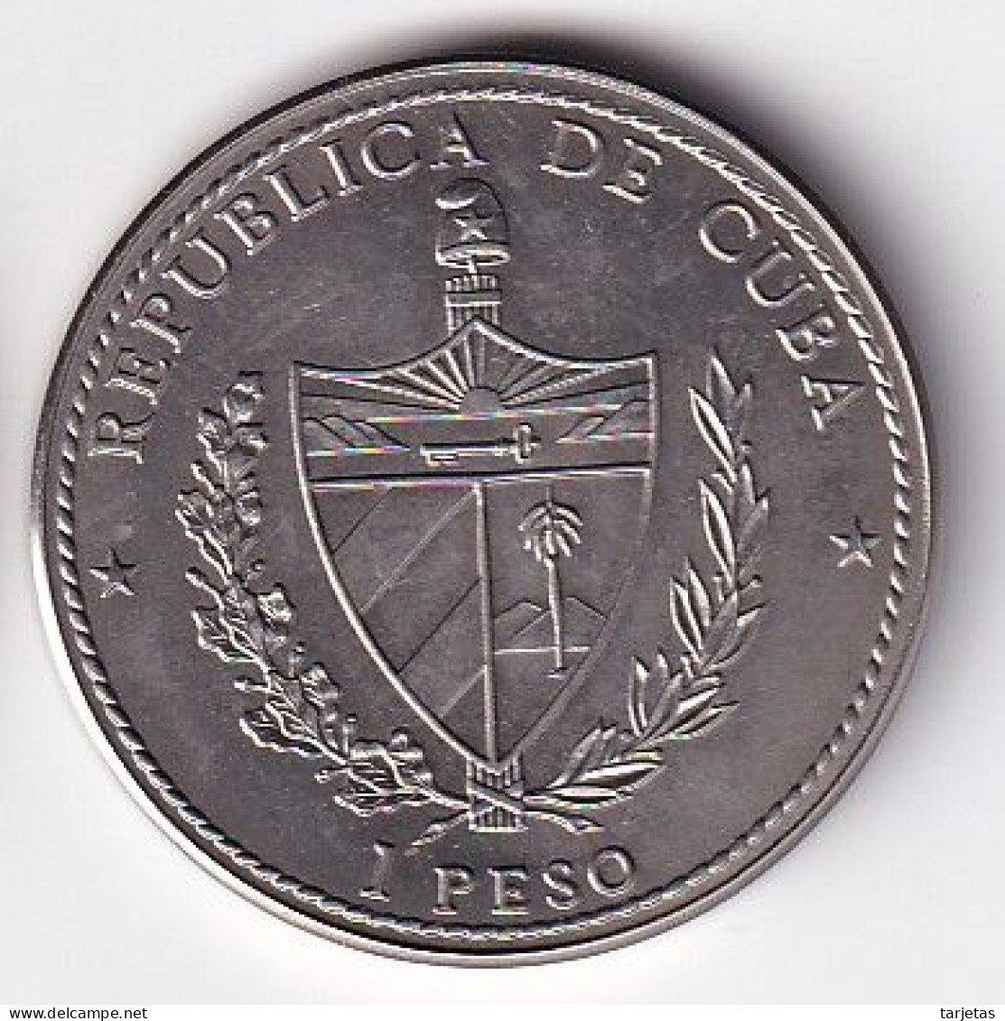 MONEDA DE CUBA DE 1 PESO DEL AÑO 1990 DE JUAN DE LA COSA (NUEVA-UNC) - Cuba