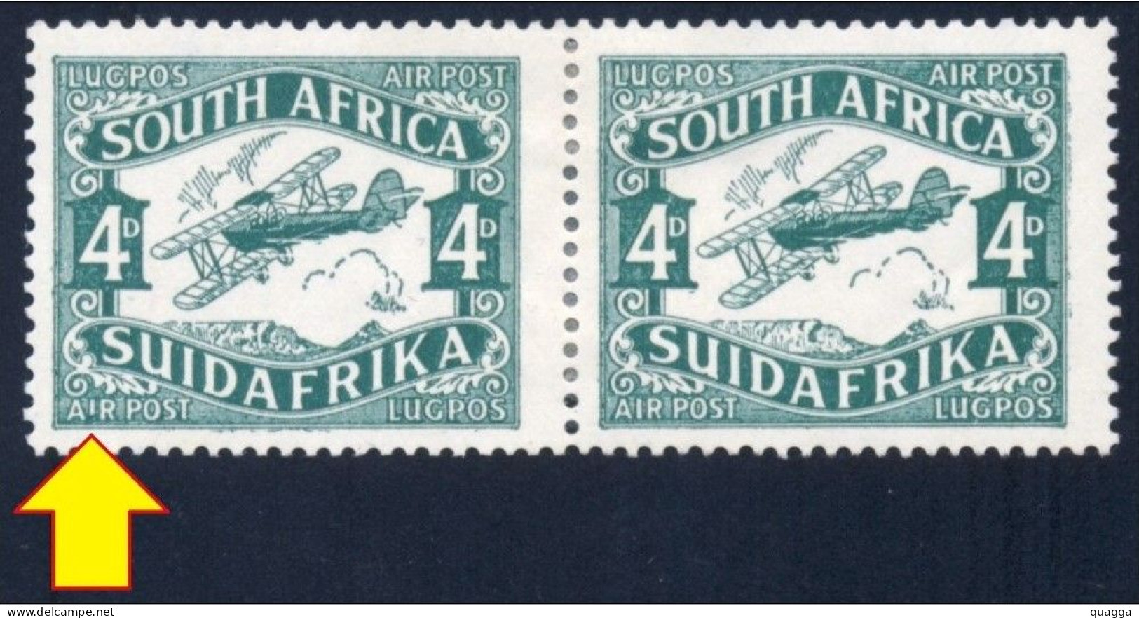 South Africa 1929. 4d Green Showing Short 'I' In 'AIR'. (UHB 20 V2). SACC 40*, SG 40*. - Neufs