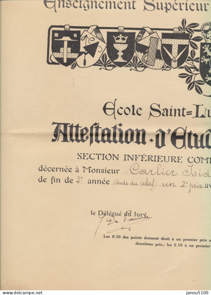 VIEUX PAPIERS    DIPLOME     DE L' ECOLE SAINT-LUC DE SAINT-GILLES     1927. - Diplômes & Bulletins Scolaires