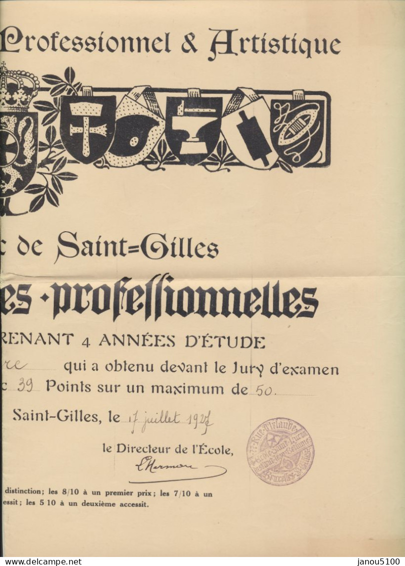 VIEUX PAPIERS    DIPLOME     DE L' ECOLE SAINT-LUC DE SAINT-GILLES     1927. - Diplômes & Bulletins Scolaires