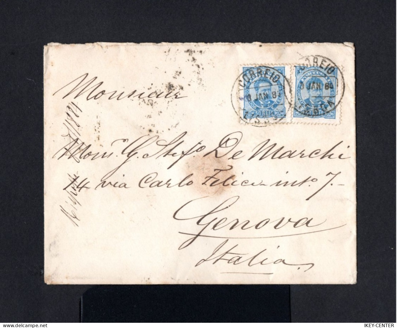 K179-PORTUGAL-OLD COVER LISBOA To GENOVA (italy) 1884.Envelope PORTUGAL.Brief - Briefe U. Dokumente