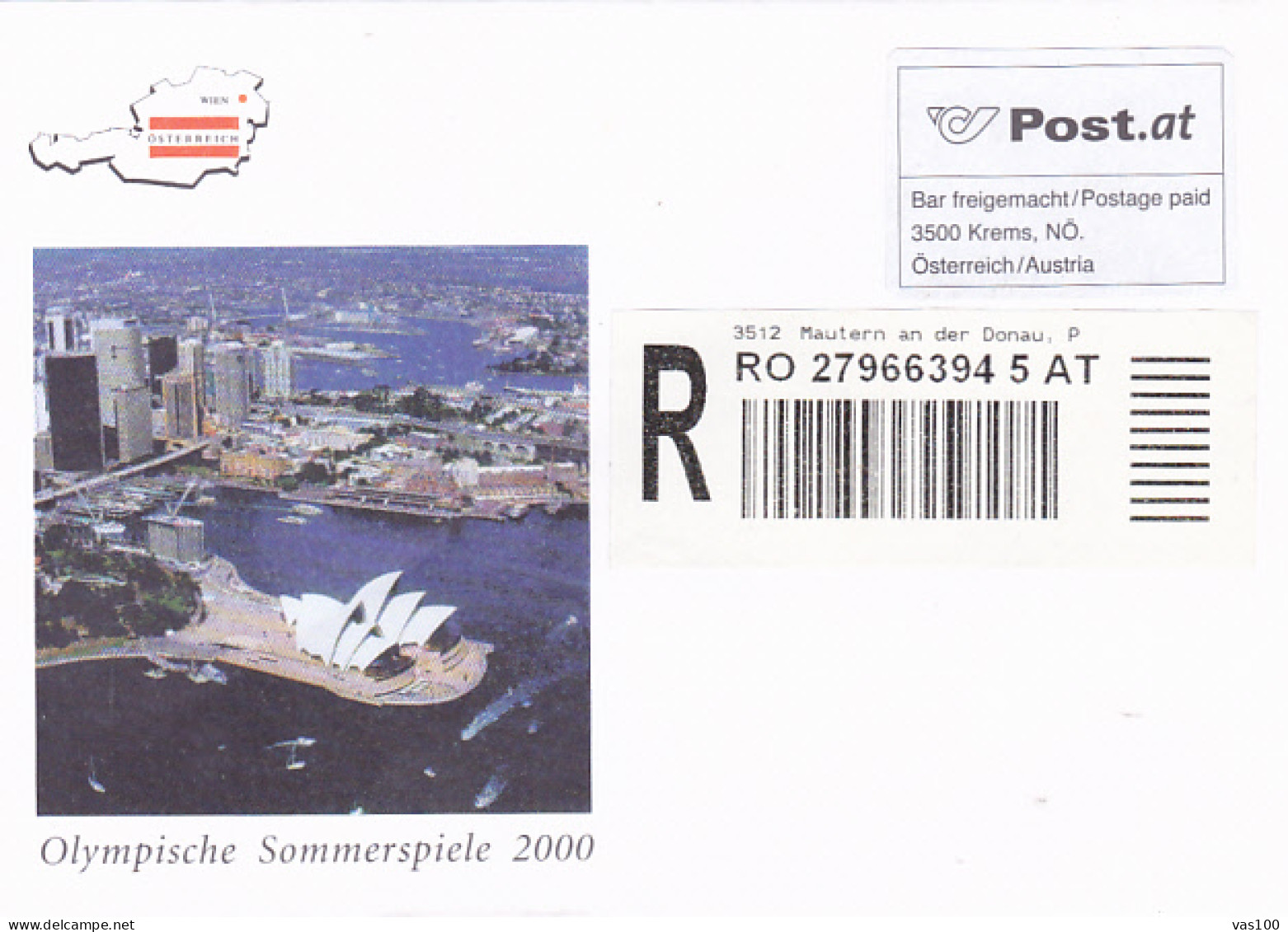 OLYMPIC GAMES, SYDNEY'00, REGISTERED POSTAGE PAID SPECIAL COVER, AUSTRIA - Summer 2000: Sydney