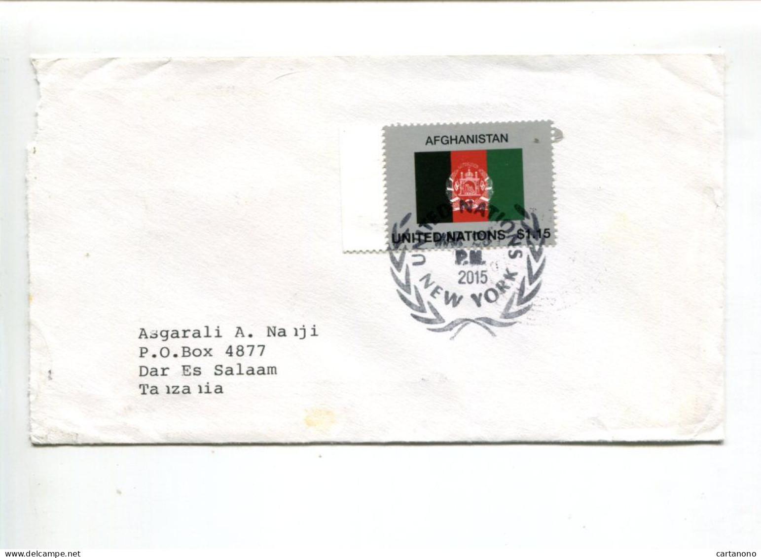 NATIONS UNIES - O.N.U. New York 2015 - Blason Afghanistan (lettre Réellement Circuléé Avec Cachet D'arrivée) - Lettres & Documents