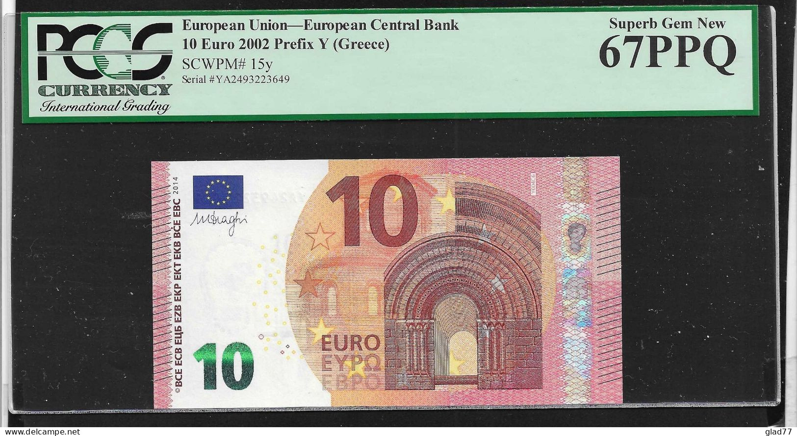 Greece "Y" 10 EURO Draghi Signature PMG 67  Superb GEM UNC!! Printer  Y004C6! - 10 Euro