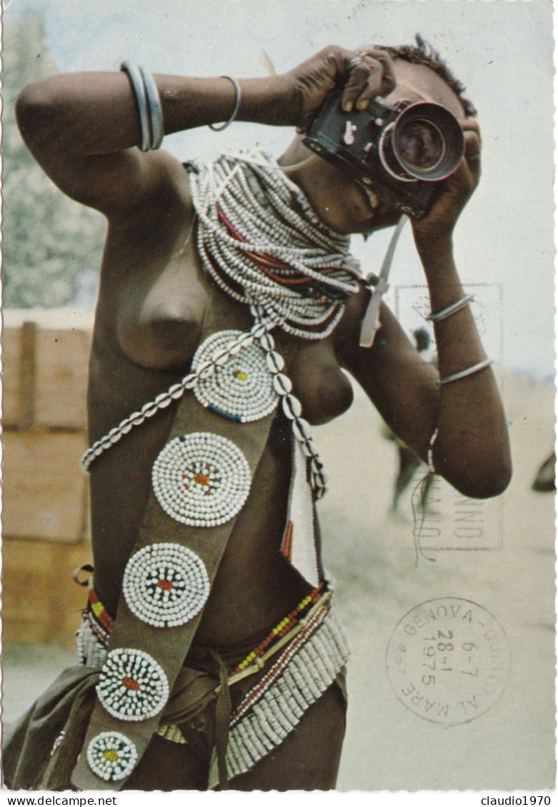 KENYA - CARTOLINA - POSTCARD -  SAY CHEESE BEFORE ICLICK (TURKANA GIRL) PER GENOVA - QUINTO - ITALIA 1975 - Kenya